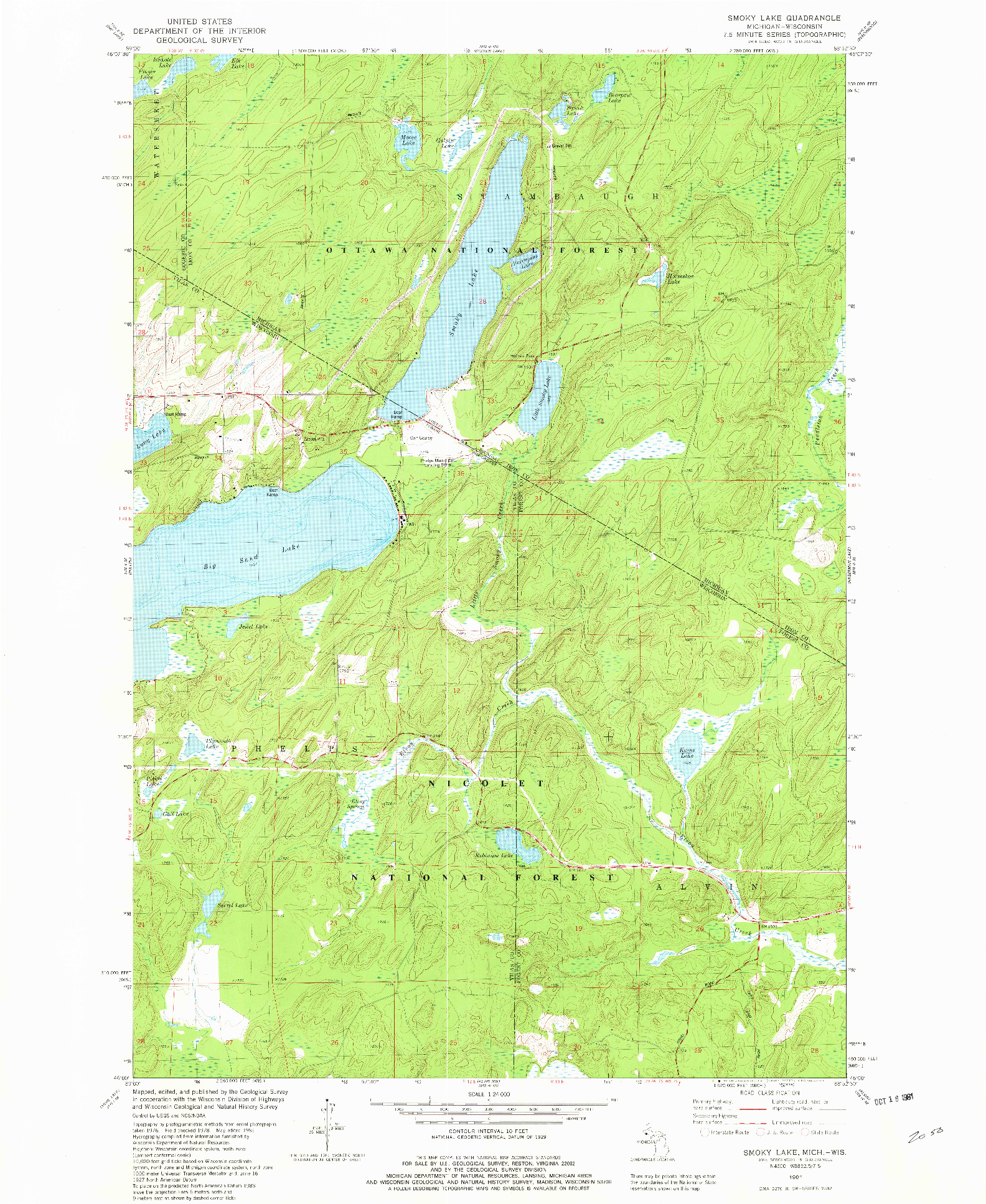 USGS 1:24000-SCALE QUADRANGLE FOR SMOKY LAKE, MI 1981