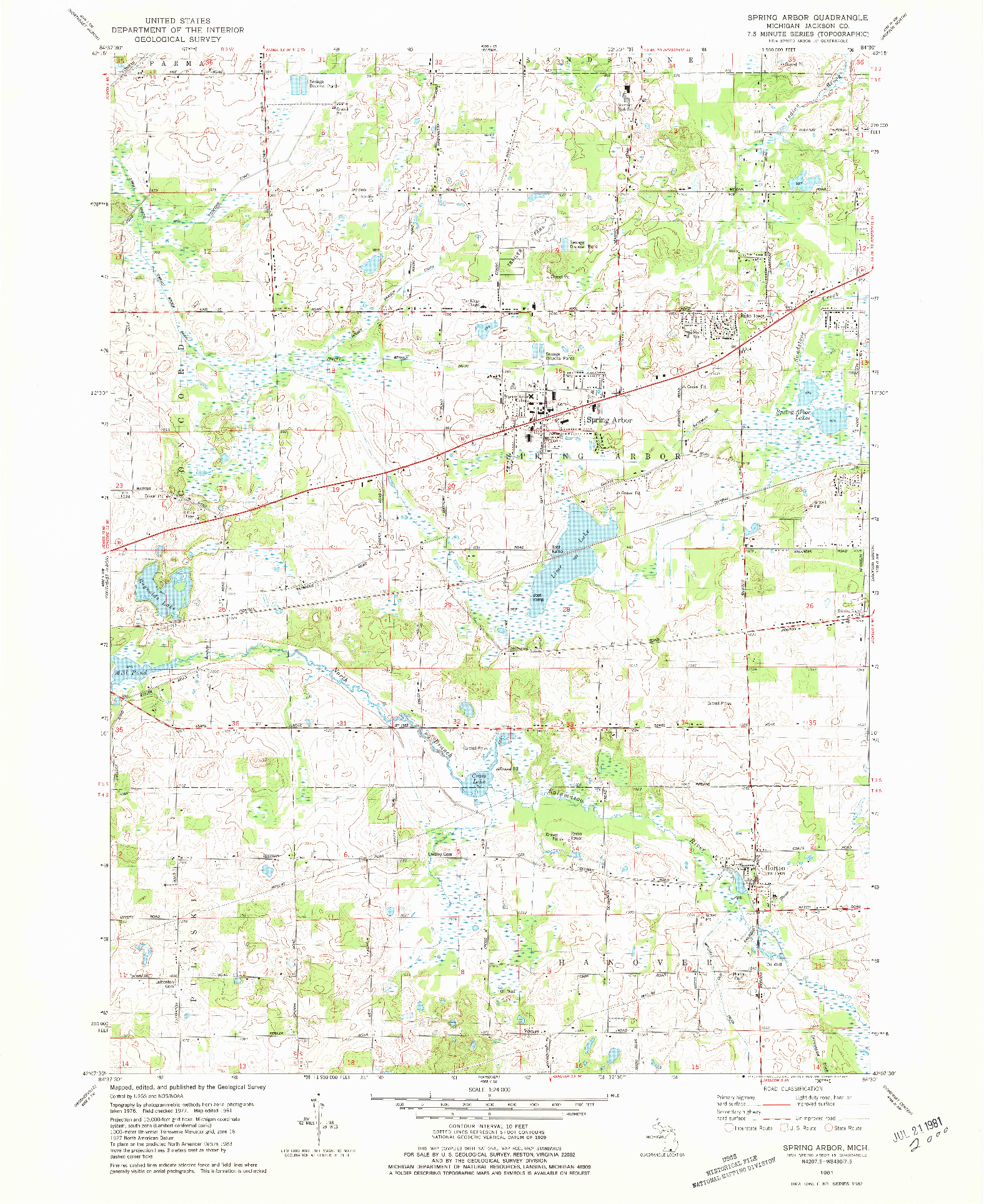 USGS 1:24000-SCALE QUADRANGLE FOR SPRING ARBOR, MI 1981