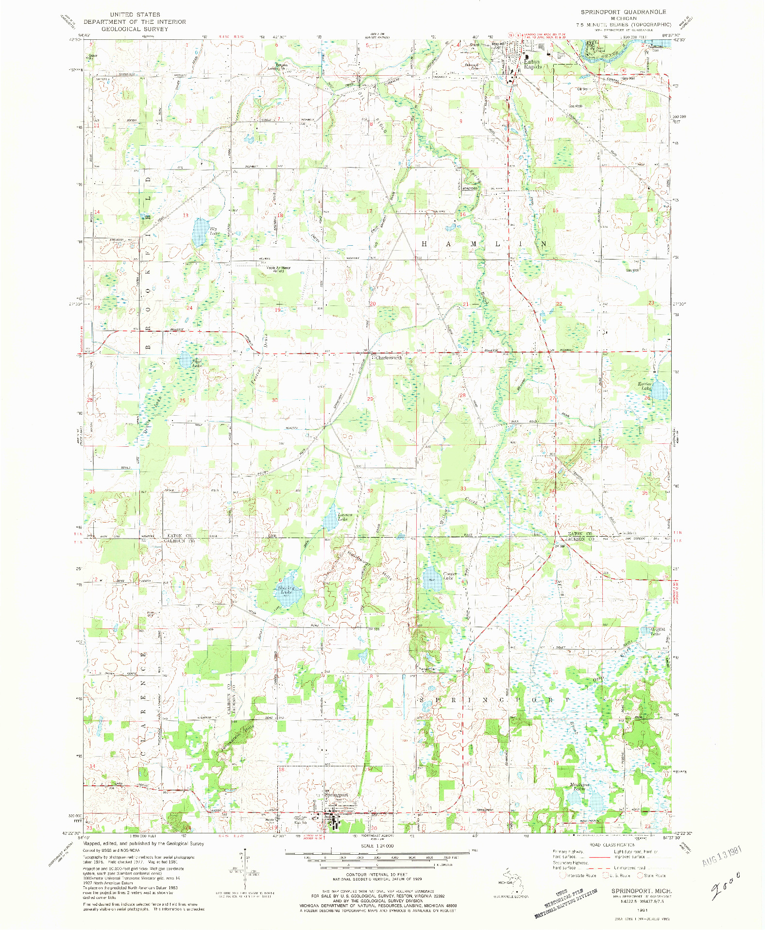 USGS 1:24000-SCALE QUADRANGLE FOR SPRINGPORT, MI 1981