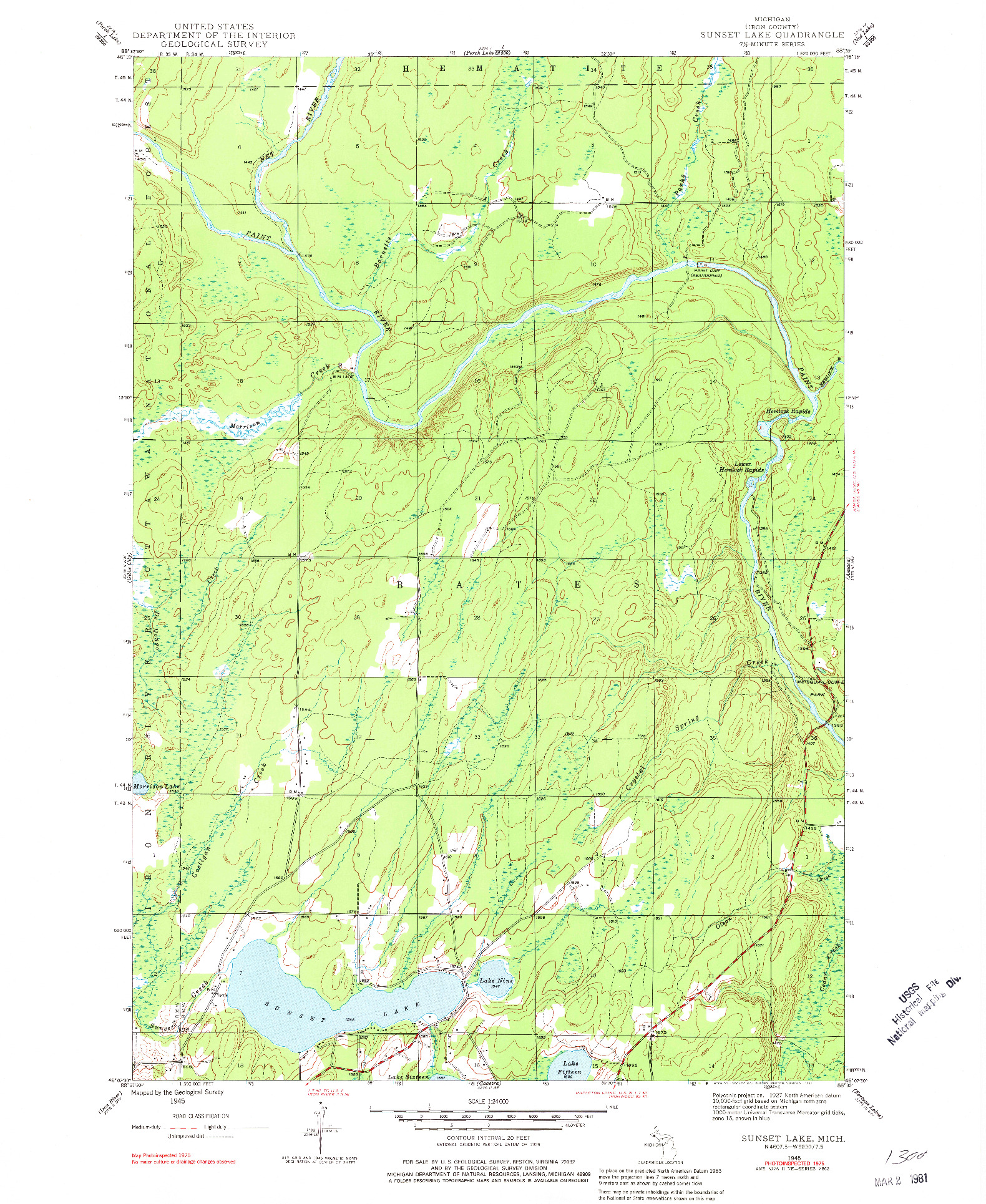 USGS 1:24000-SCALE QUADRANGLE FOR SUNSET LAKE, MI 1945