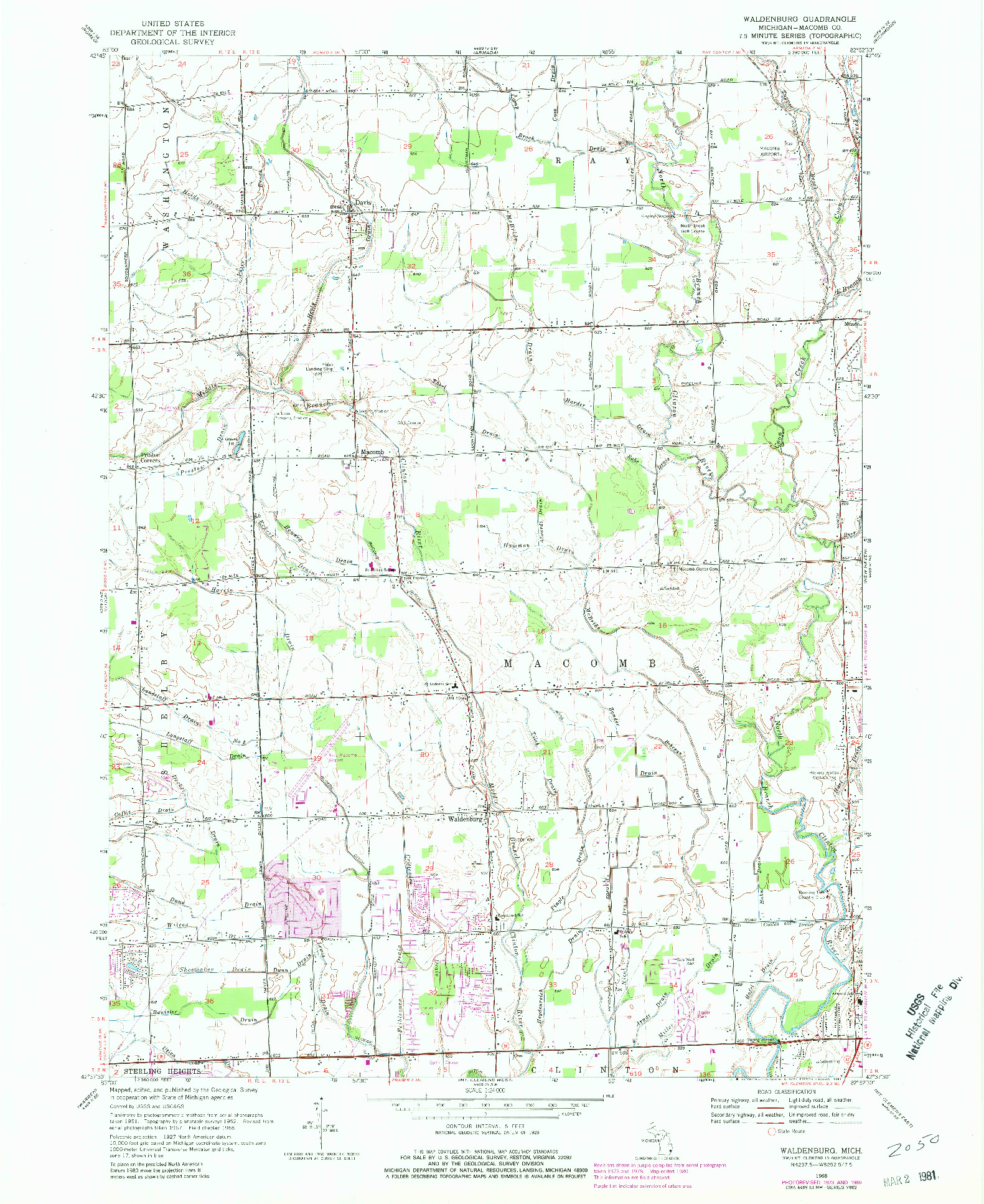 USGS 1:24000-SCALE QUADRANGLE FOR WALDENBURG, MI 1968