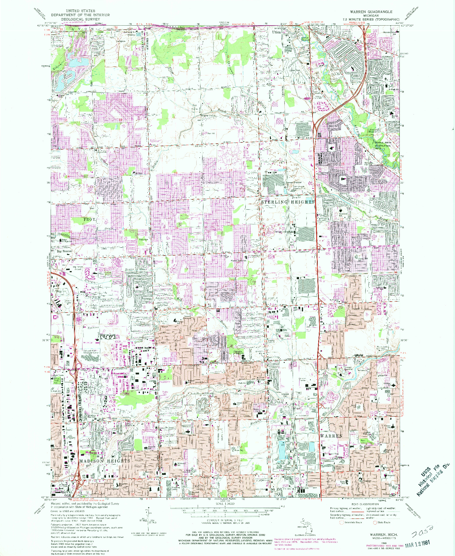 USGS 1:24000-SCALE QUADRANGLE FOR WARREN, MI 1968