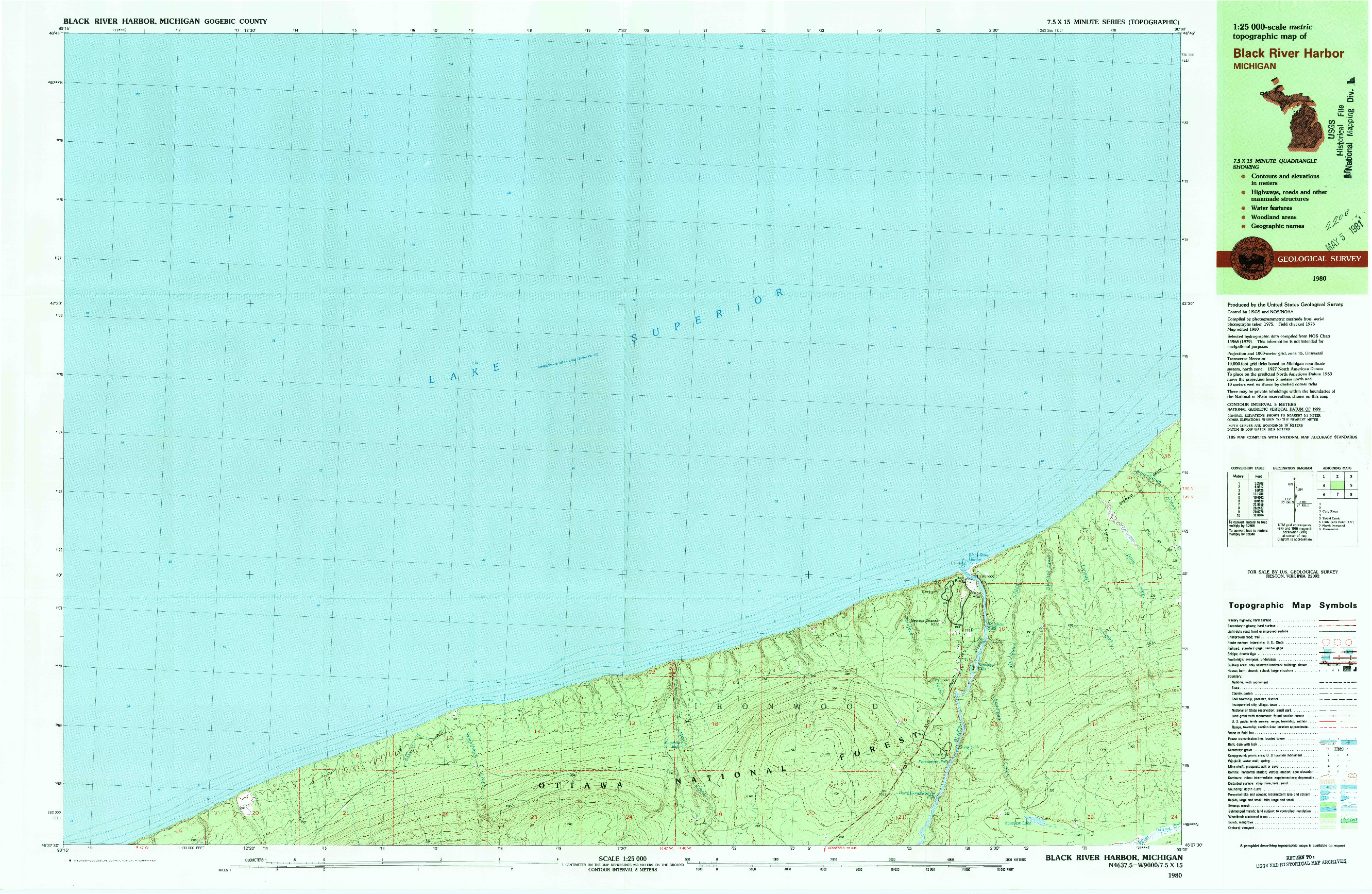 USGS 1:25000-SCALE QUADRANGLE FOR BLACK RIVER HARBOR, MI 1980