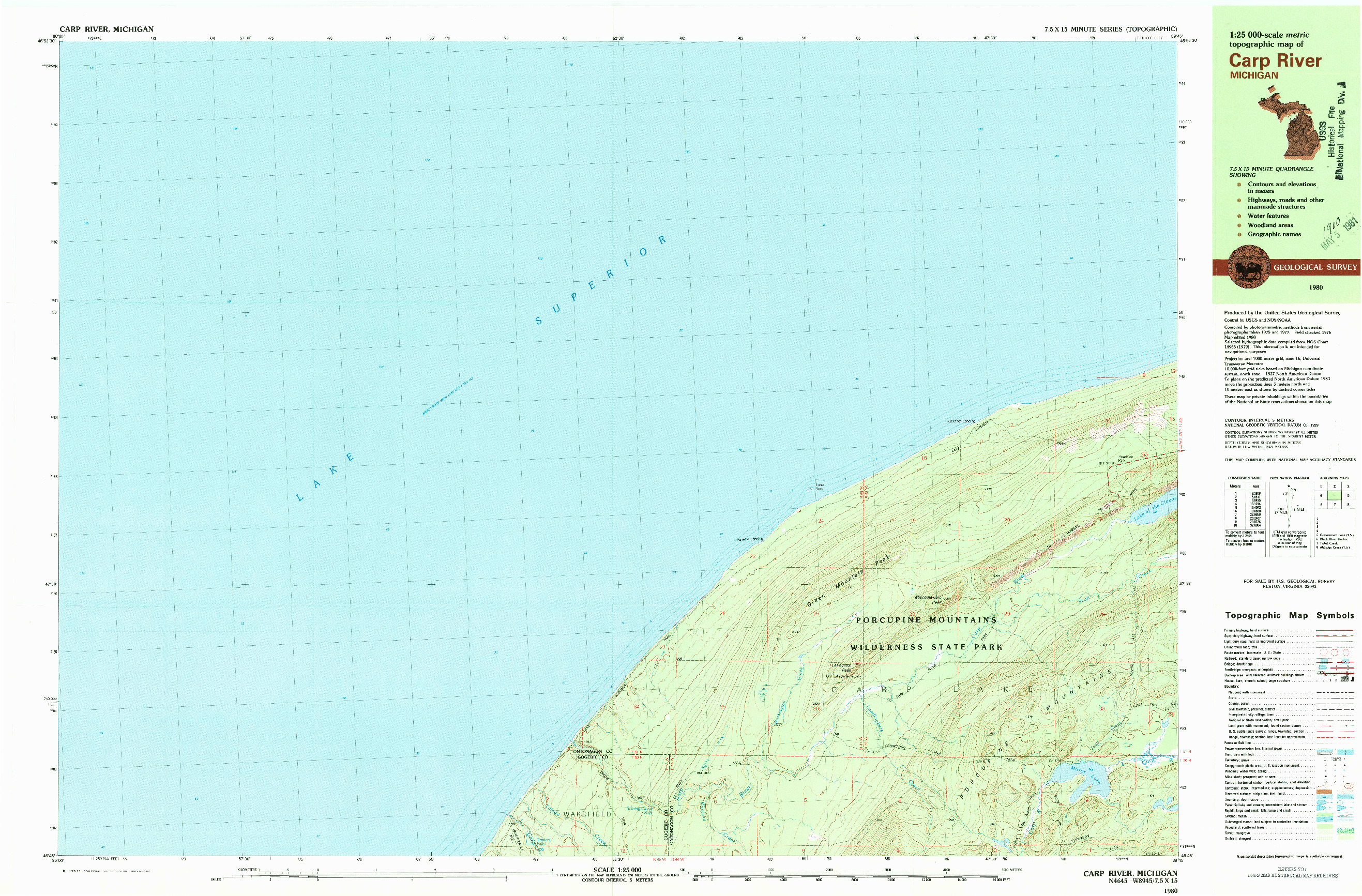 USGS 1:25000-SCALE QUADRANGLE FOR CARP RIVER, MI 1980