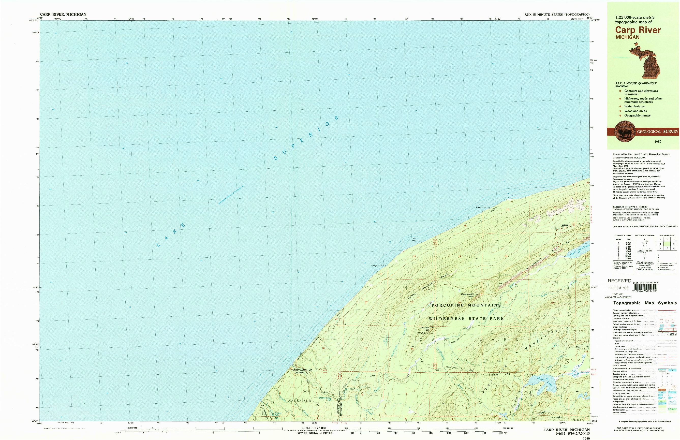 USGS 1:25000-SCALE QUADRANGLE FOR CARP RIVER, MI 1980