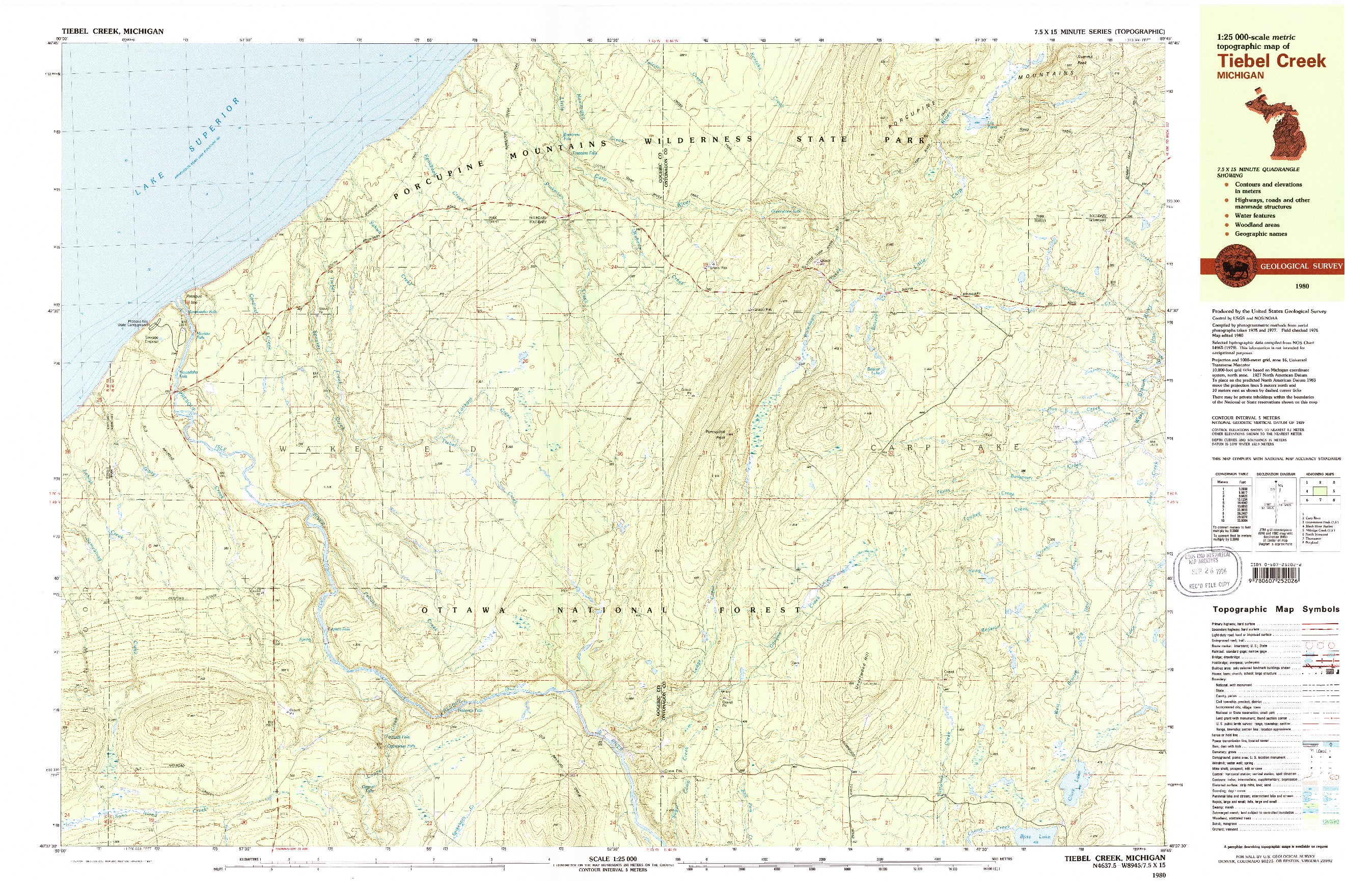 USGS 1:25000-SCALE QUADRANGLE FOR TIEBEL CREEK, MI 1980