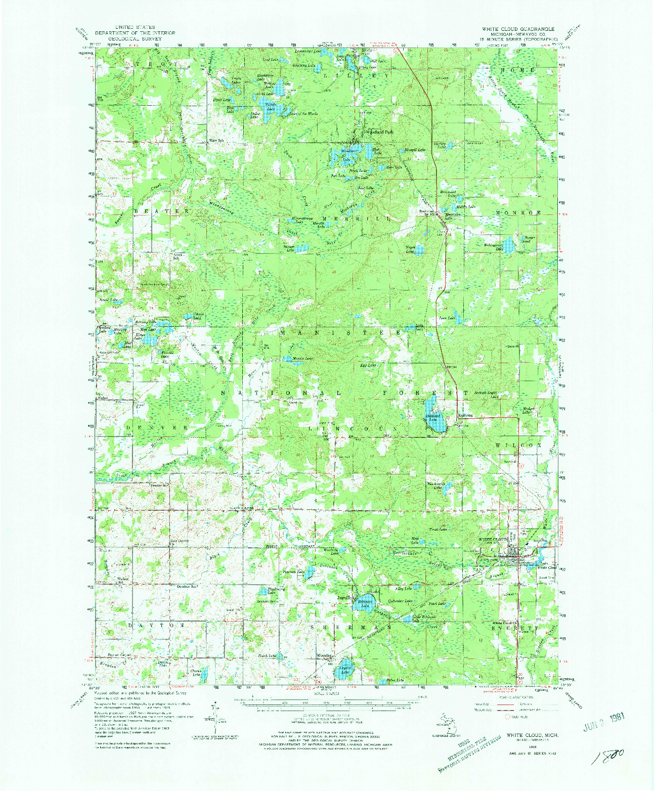 USGS 1:62500-SCALE QUADRANGLE FOR WHITE CLOUD, MI 1959