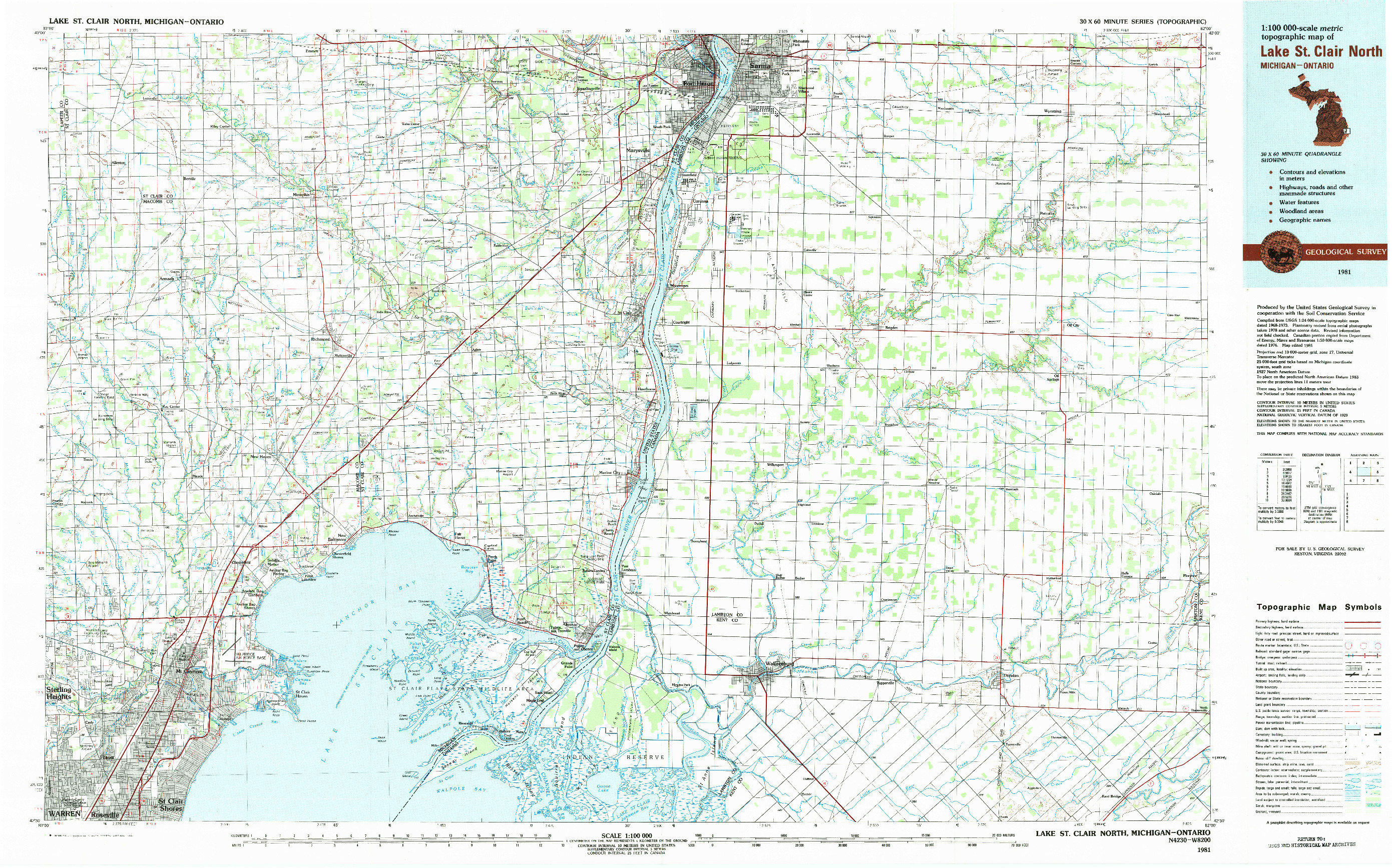 USGS 1:100000-SCALE QUADRANGLE FOR LAKE ST. CLAIR NORTH, MI 1981