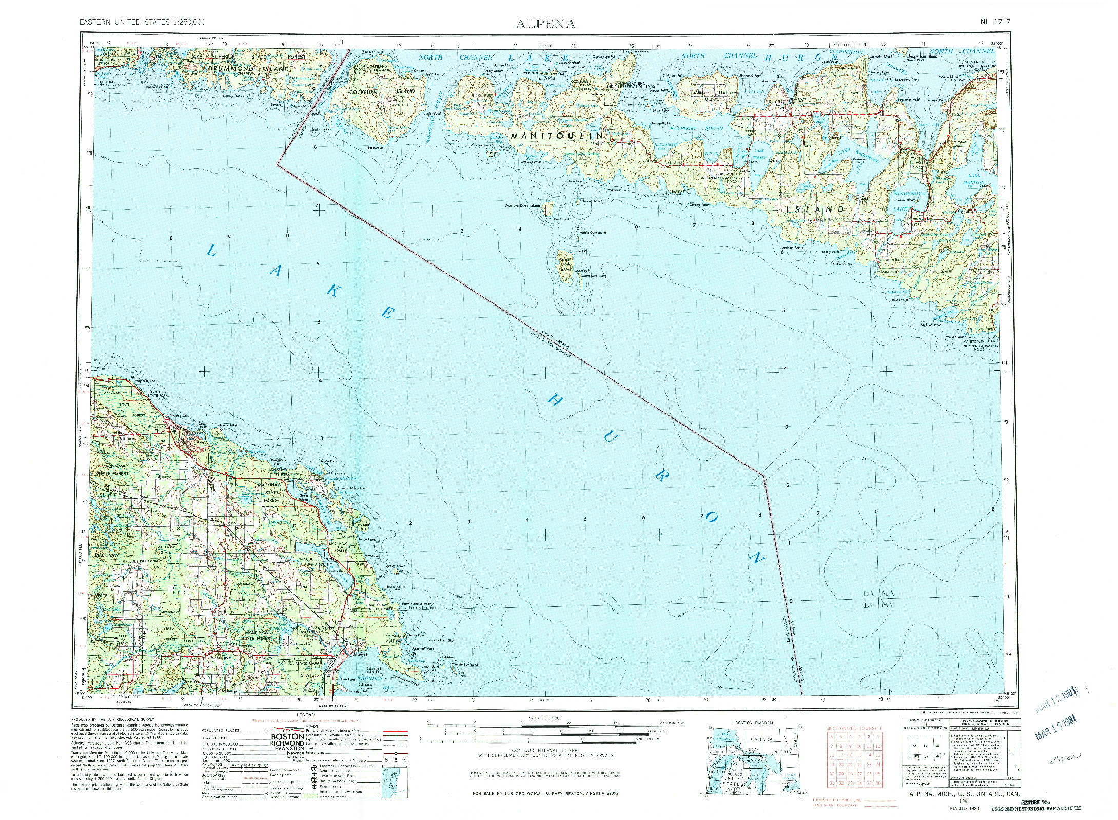 USGS 1:250000-SCALE QUADRANGLE FOR ALPENA, MI 1954