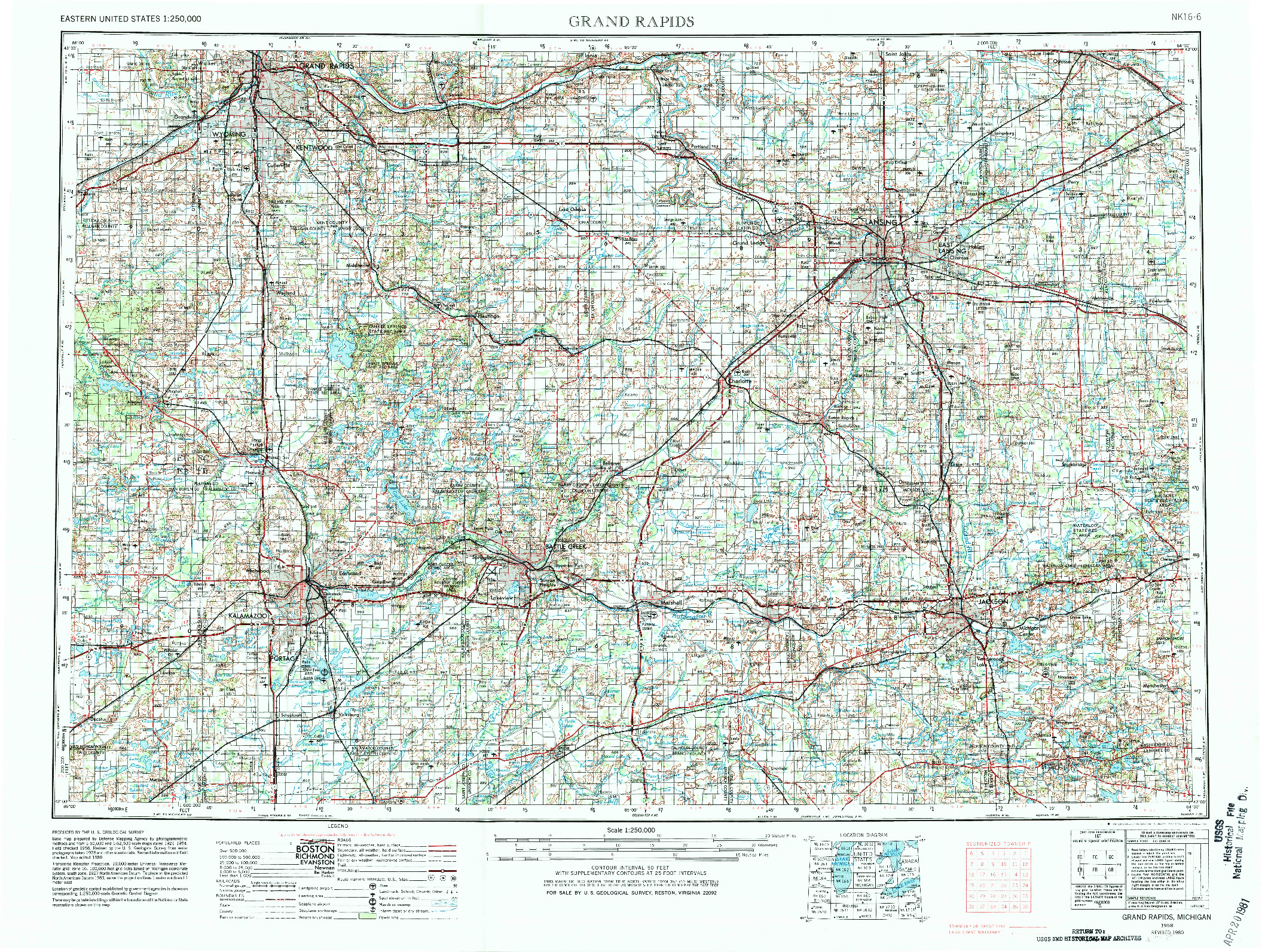 USGS 1:250000-SCALE QUADRANGLE FOR GRAND RAPIDS, MI 1958