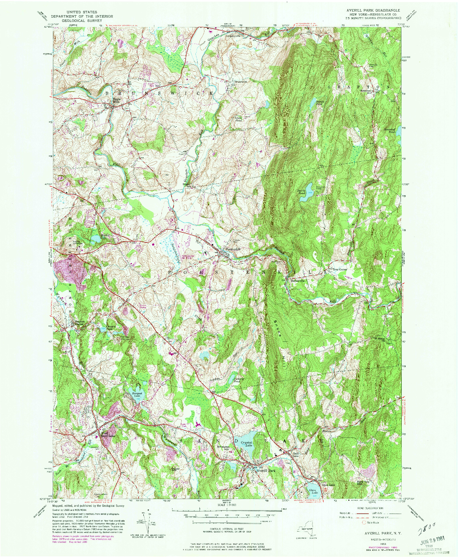 USGS 1:24000-SCALE QUADRANGLE FOR AVERILL PARK, NY 1953