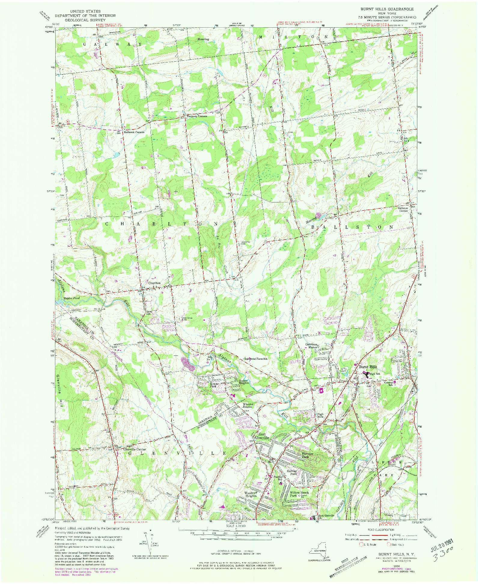 USGS 1:24000-SCALE QUADRANGLE FOR BURNT HILLS, NY 1954