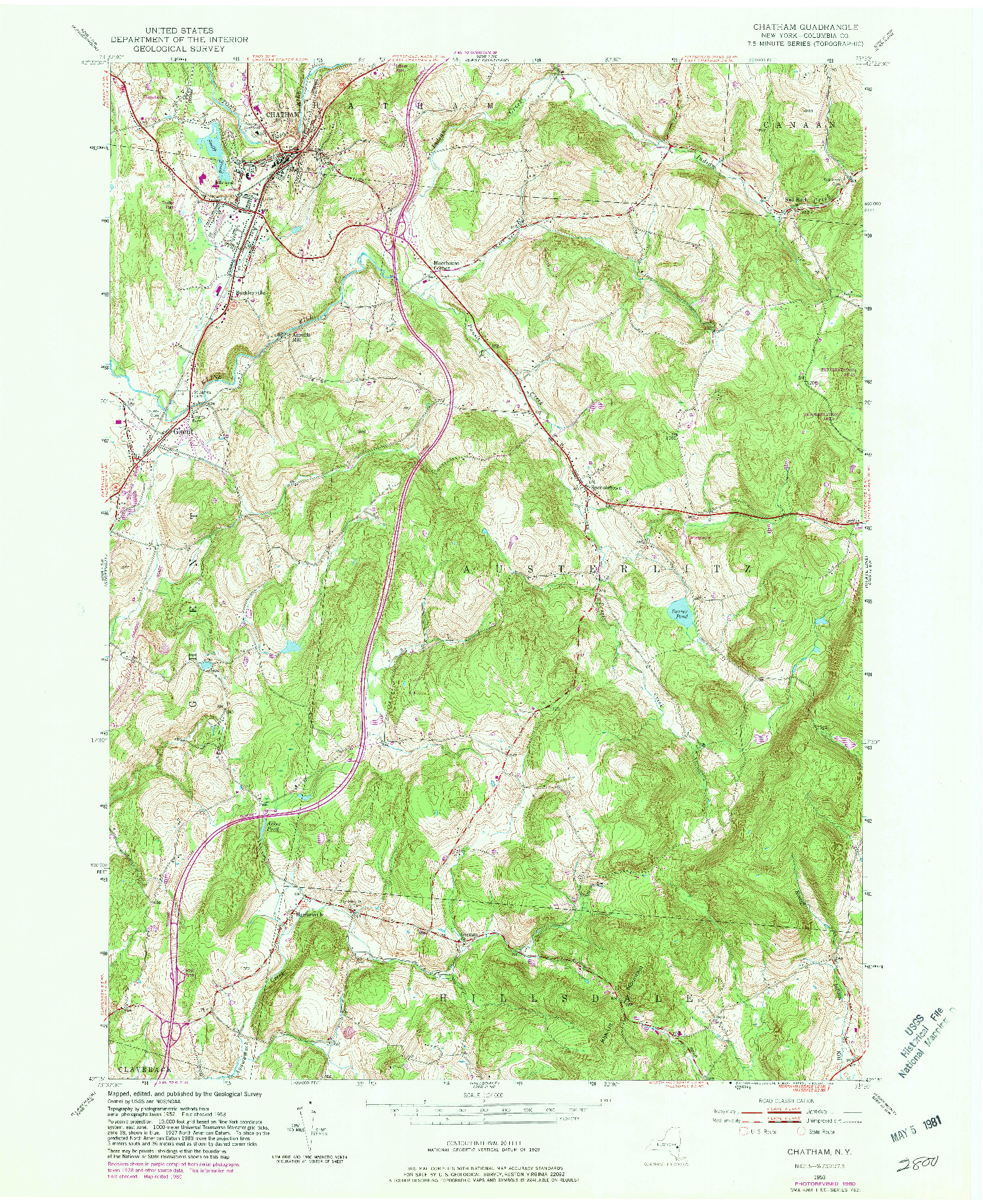 USGS 1:24000-SCALE QUADRANGLE FOR CHATHAM, NY 1953