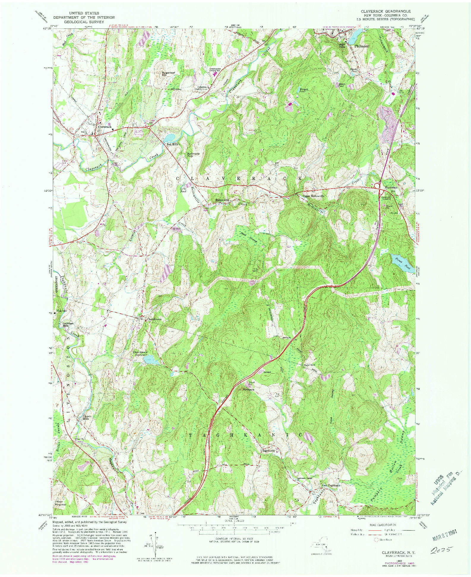 USGS 1:24000-SCALE QUADRANGLE FOR CLAVERACK, NY 1960
