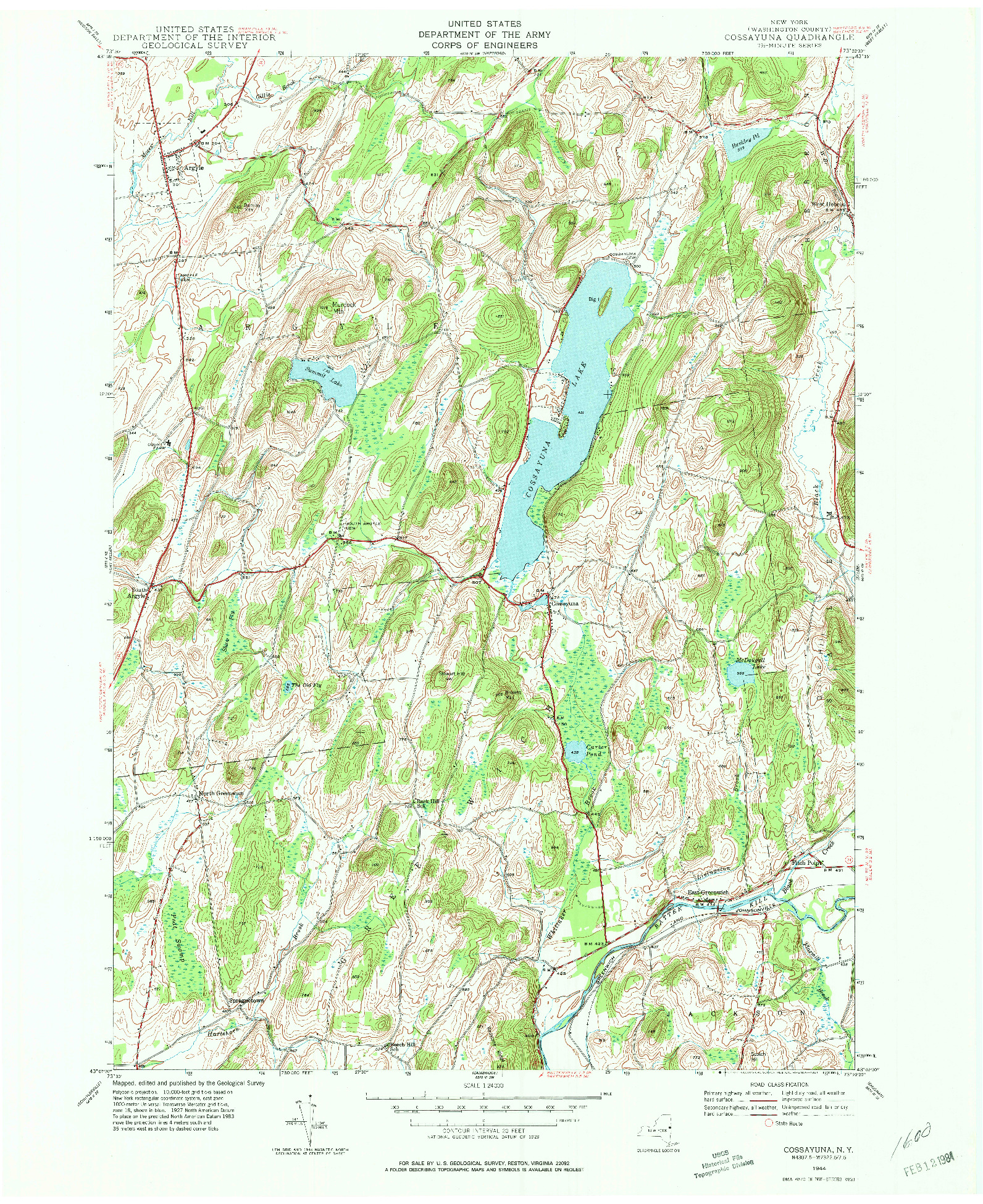 USGS 1:24000-SCALE QUADRANGLE FOR COSSAYUNA, NY 1944