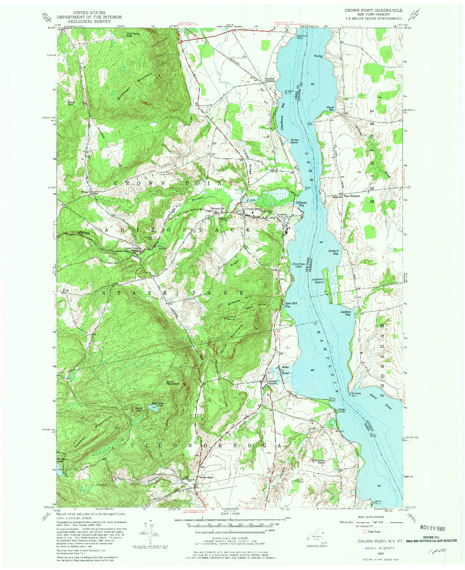 USGS 1:24000-SCALE QUADRANGLE FOR CROWN POINT, NY 1950