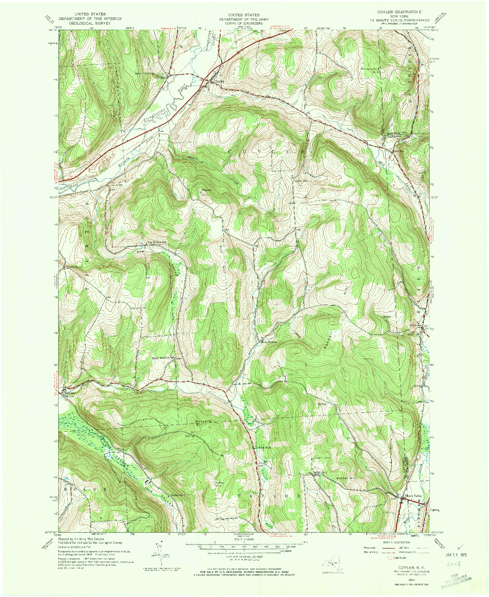 USGS 1:24000-SCALE QUADRANGLE FOR CUYLER, NY 1943