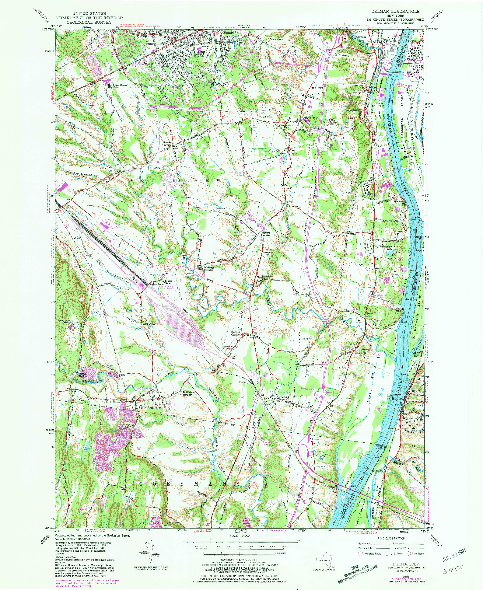 USGS 1:24000-SCALE QUADRANGLE FOR DELMAR, NY 1953