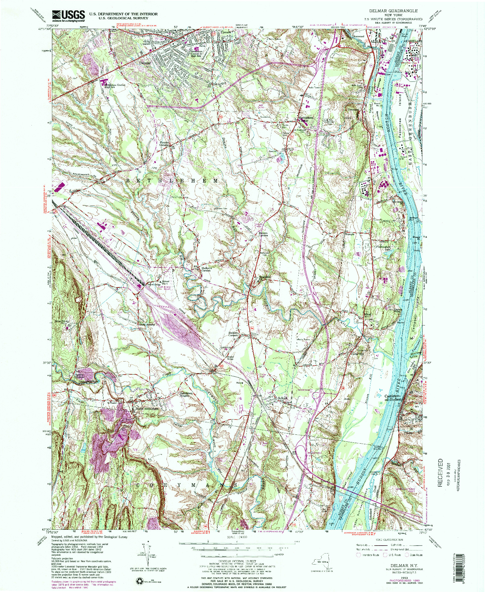 USGS 1:24000-SCALE QUADRANGLE FOR DELMAR, NY 1953