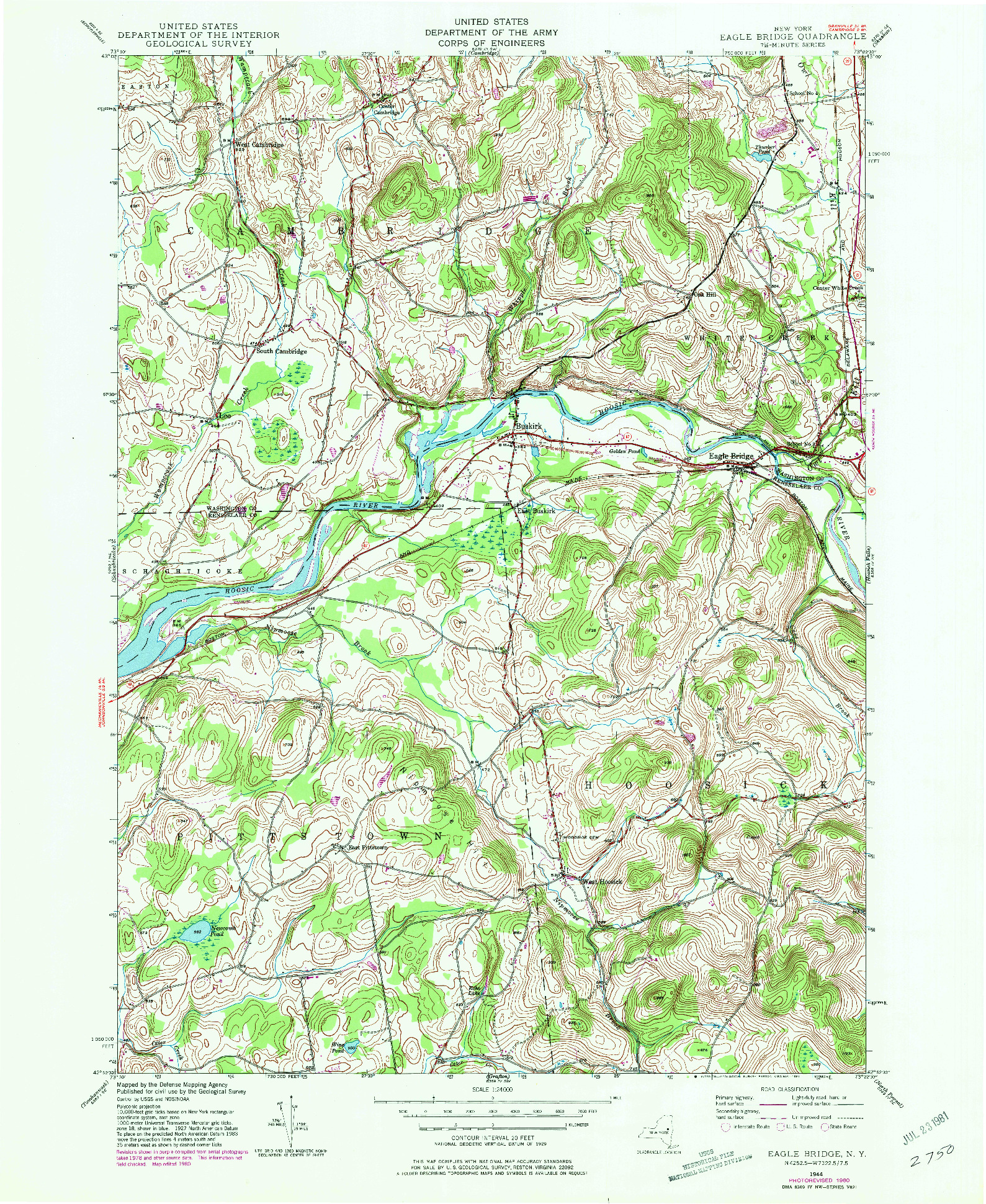 USGS 1:24000-SCALE QUADRANGLE FOR EAGLE BRIDGE, NY 1944