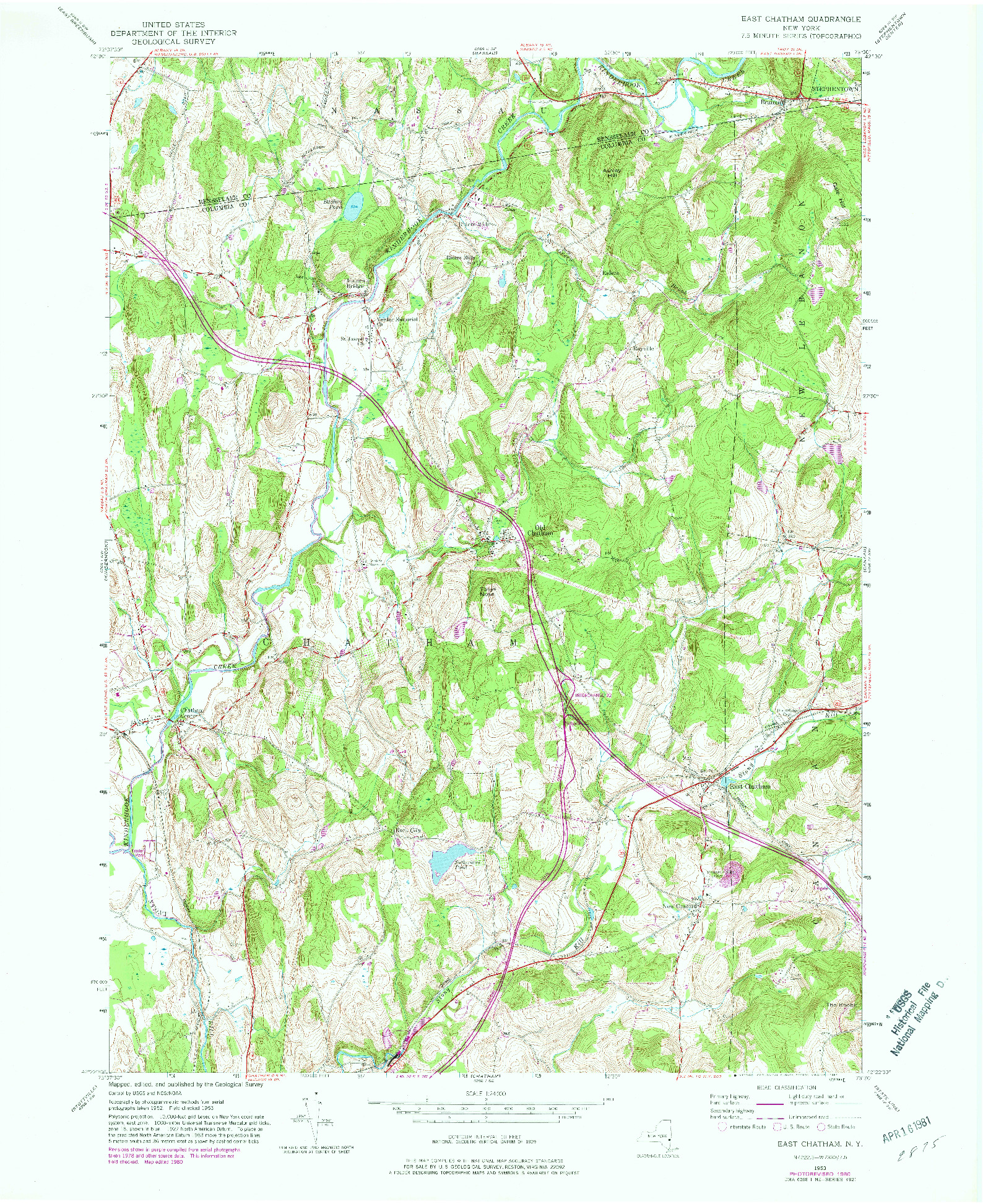 USGS 1:24000-SCALE QUADRANGLE FOR EAST CHATHAM, NY 1953