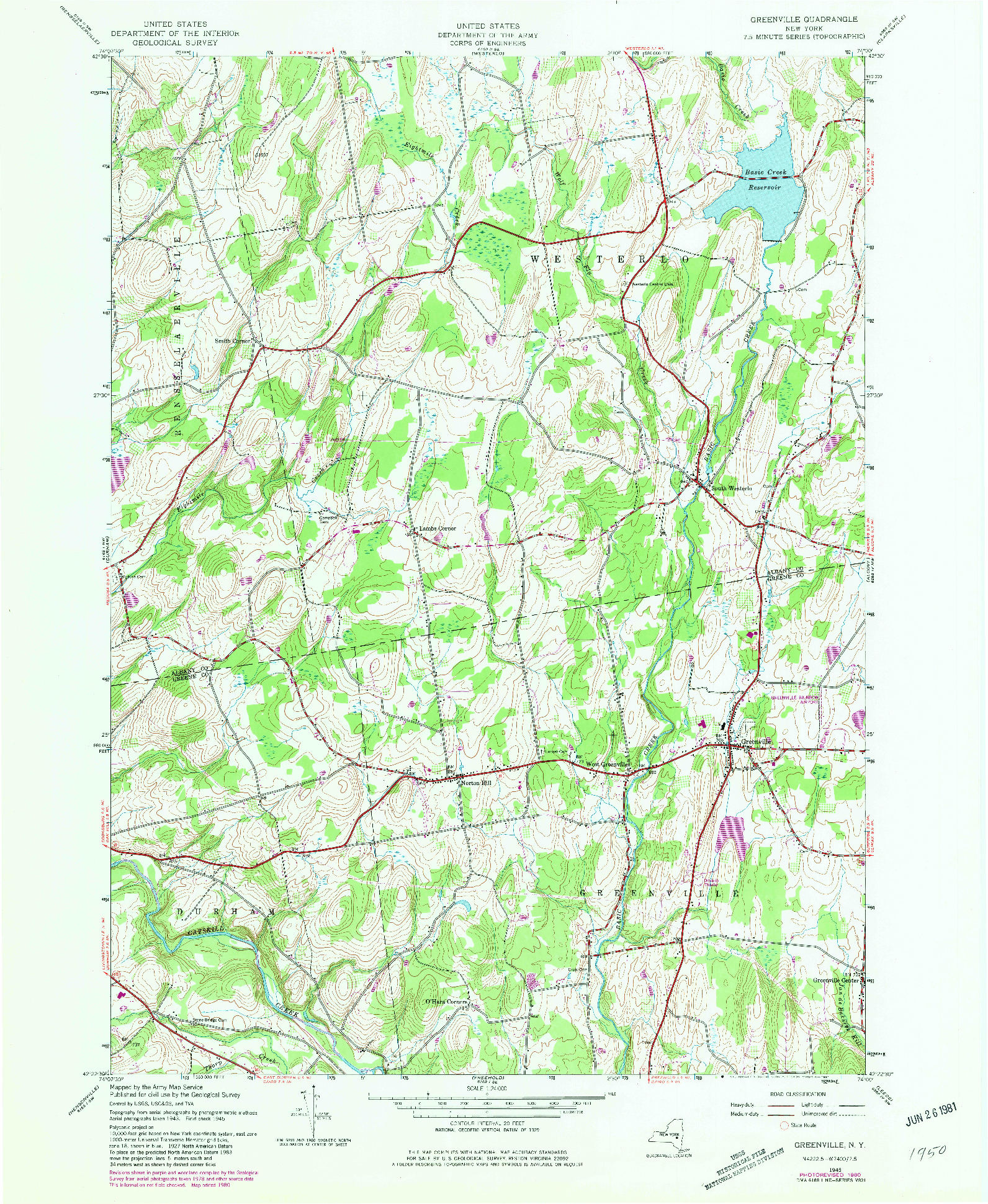 USGS 1:24000-SCALE QUADRANGLE FOR GREENVILLE, NY 1980