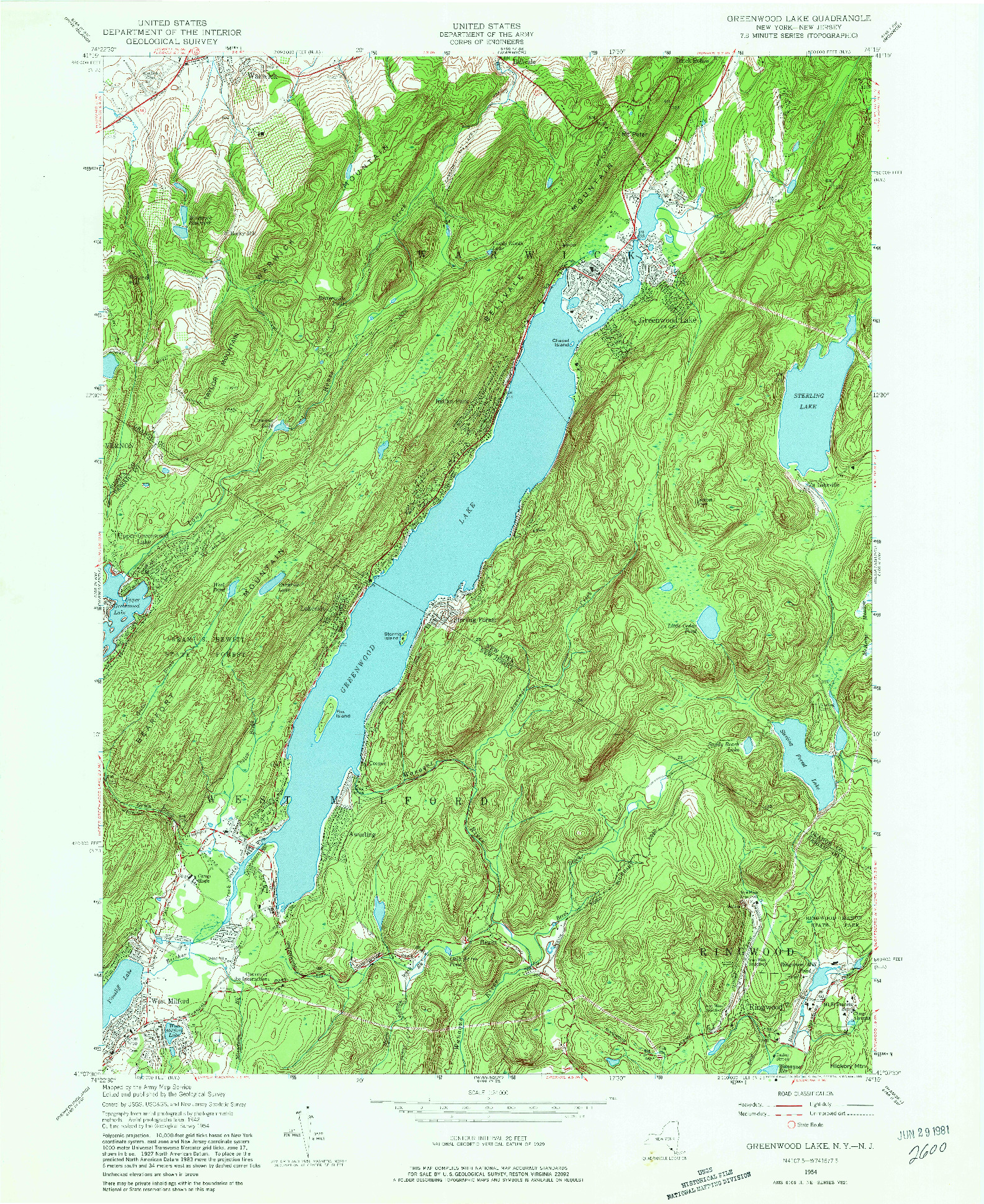 USGS 1:24000-SCALE QUADRANGLE FOR GREENWOOD LAKE, NY 1954