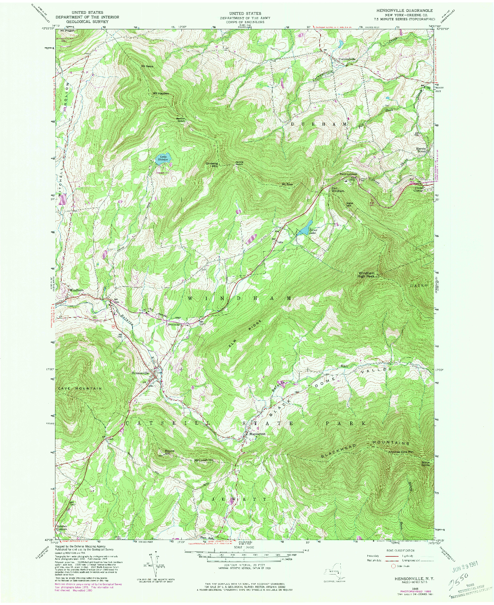 USGS 1:24000-SCALE QUADRANGLE FOR HENSONVILLE, NY 1980