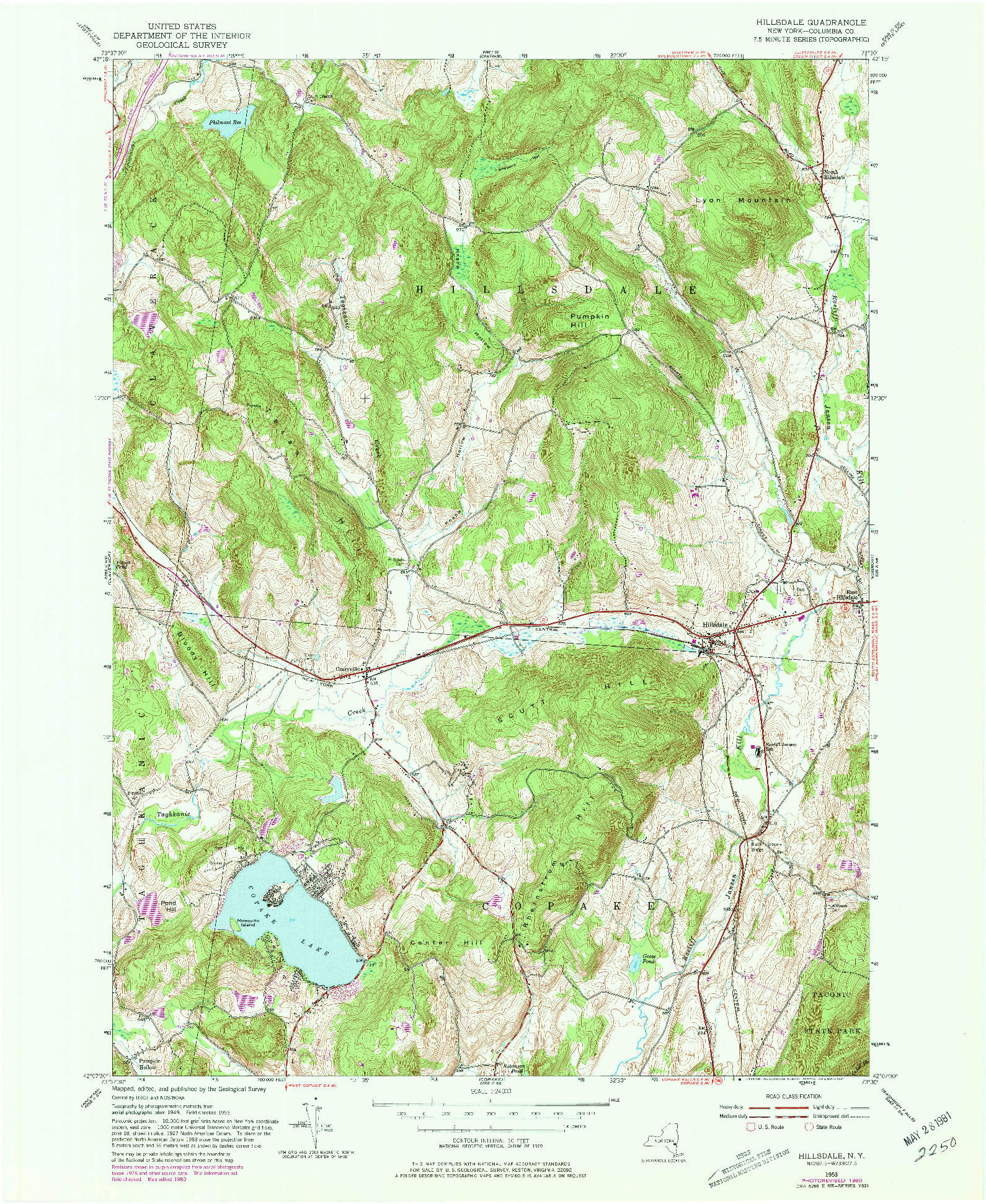 USGS 1:24000-SCALE QUADRANGLE FOR HILLSDALE, NY 1980