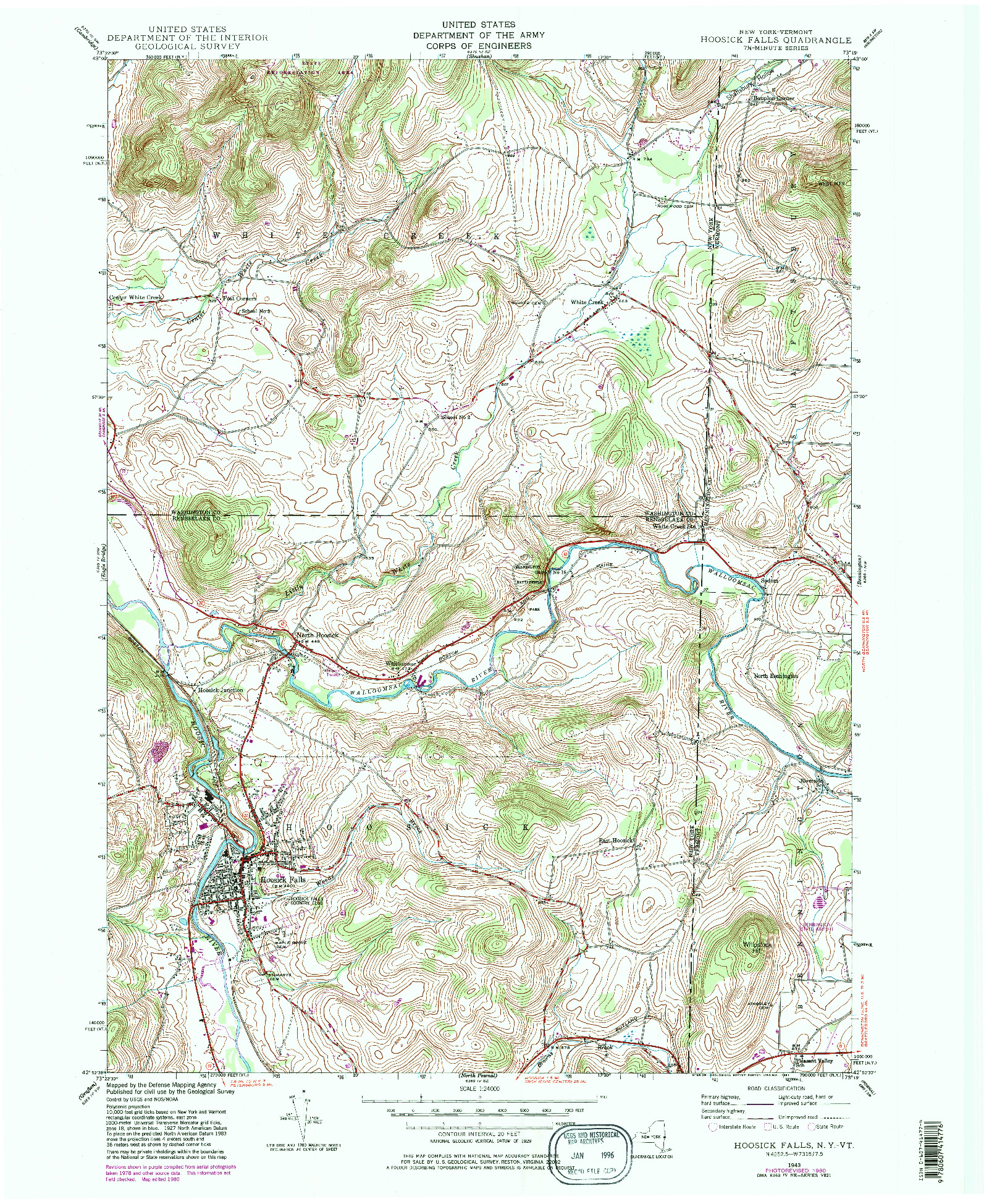 USGS 1:24000-SCALE QUADRANGLE FOR HOOSICK FALLS, NY 1943