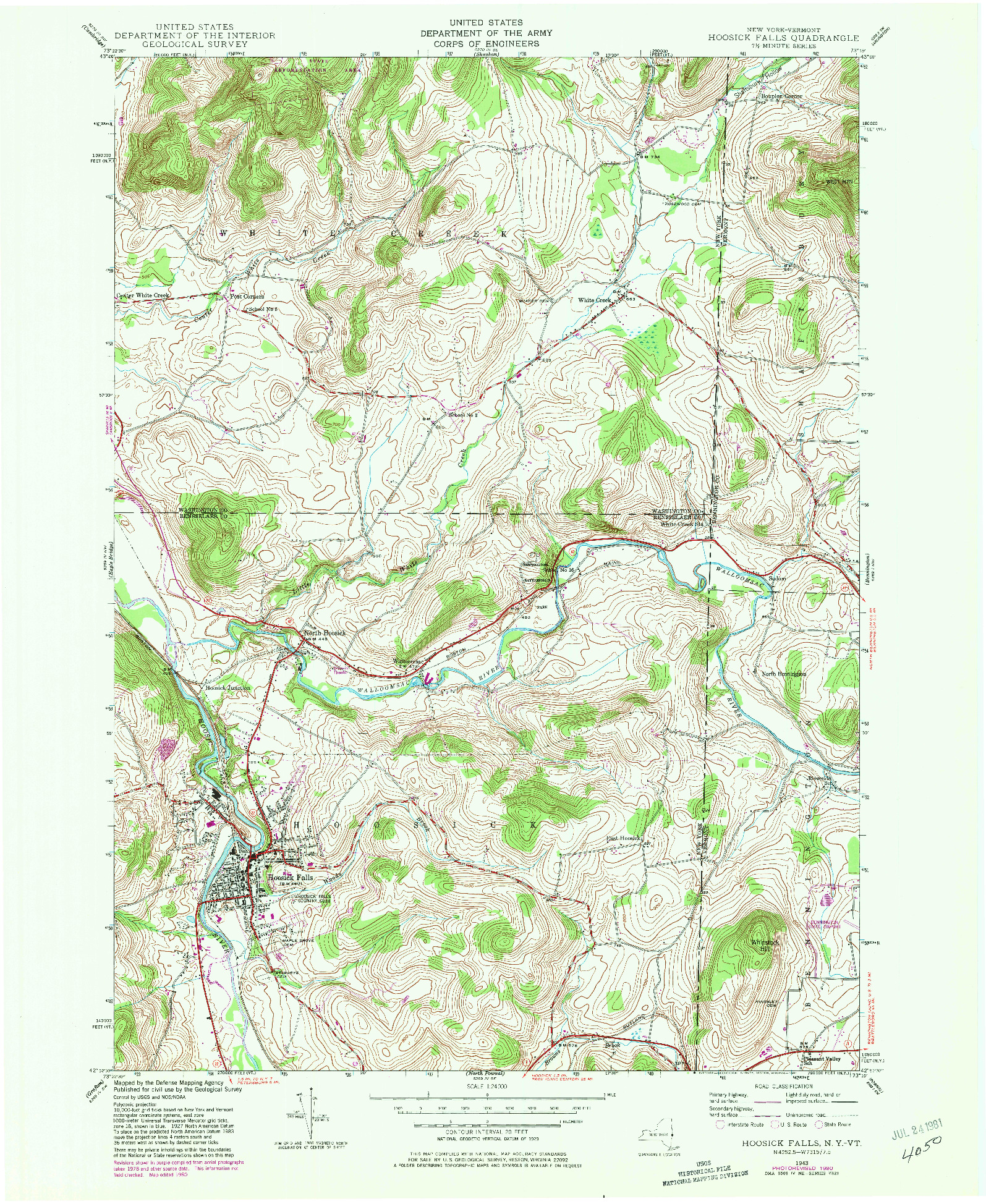 USGS 1:24000-SCALE QUADRANGLE FOR HOOSICK FALLS, NY 1943