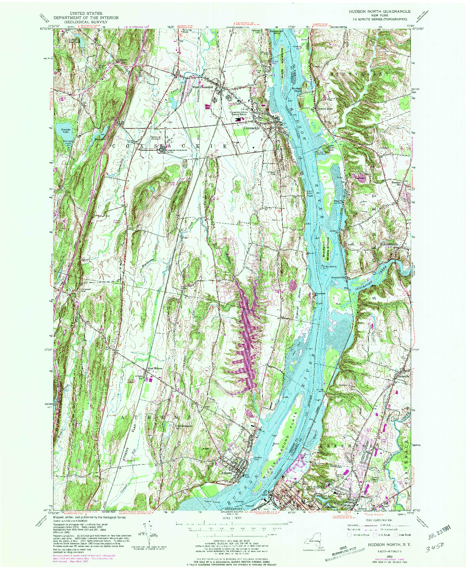 USGS 1:24000-SCALE QUADRANGLE FOR HUDSON NORTH, NY 1980