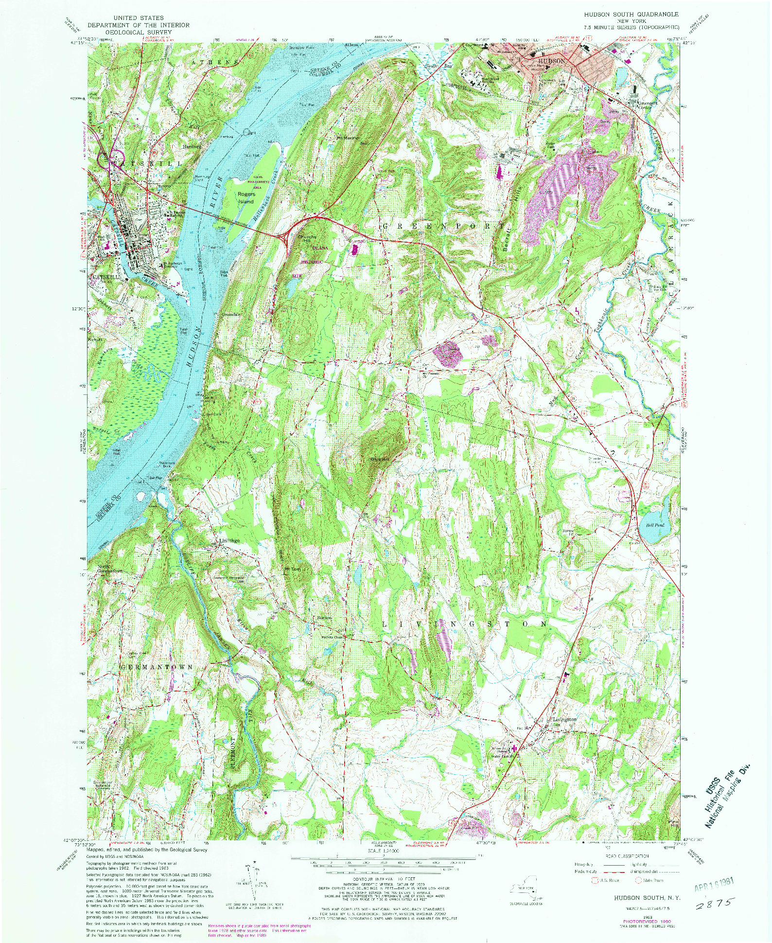 USGS 1:24000-SCALE QUADRANGLE FOR HUDSON SOUTH, NY 1980