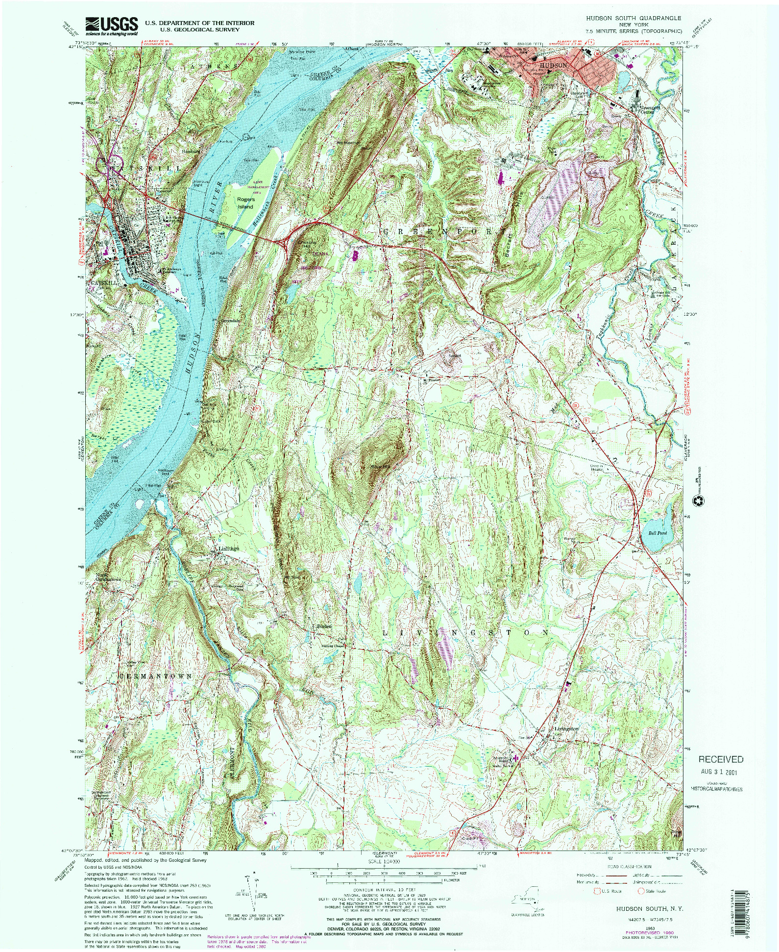 USGS 1:24000-SCALE QUADRANGLE FOR HUDSON SOUTH, NY 1963
