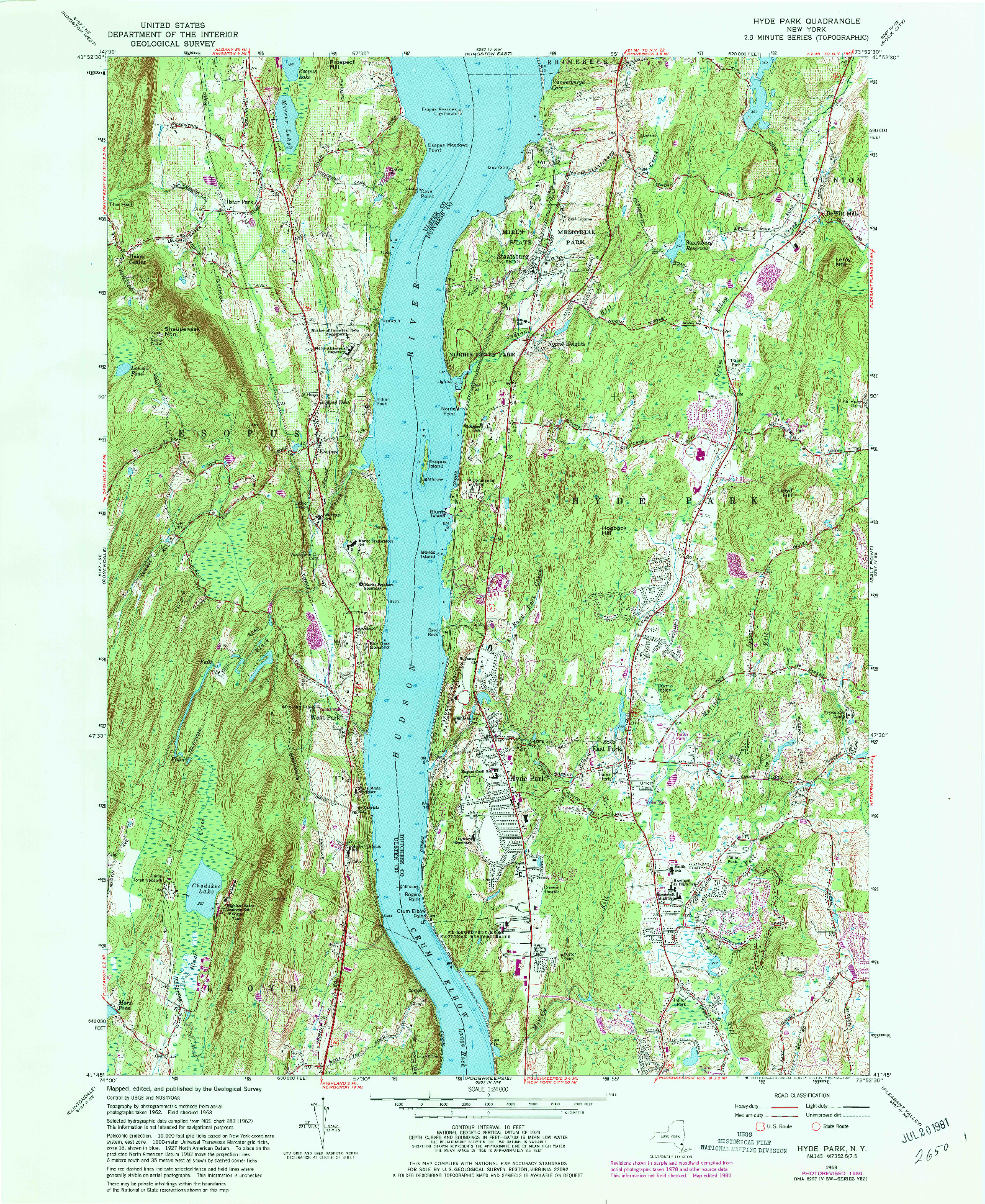 USGS 1:24000-SCALE QUADRANGLE FOR HYDE PARK, NY 1980