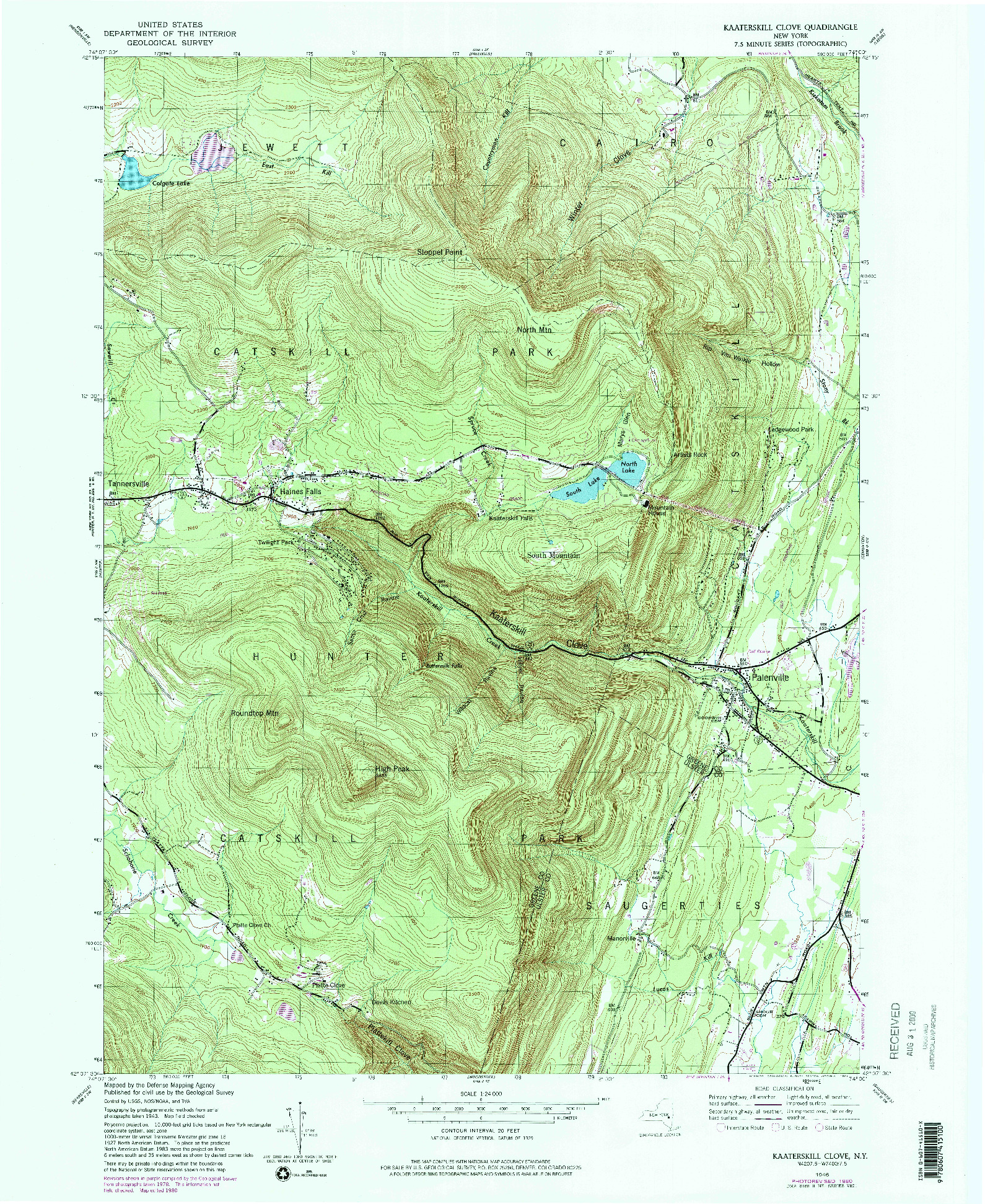 USGS 1:24000-SCALE QUADRANGLE FOR KAATERSKILL CLOVE, NY 1946