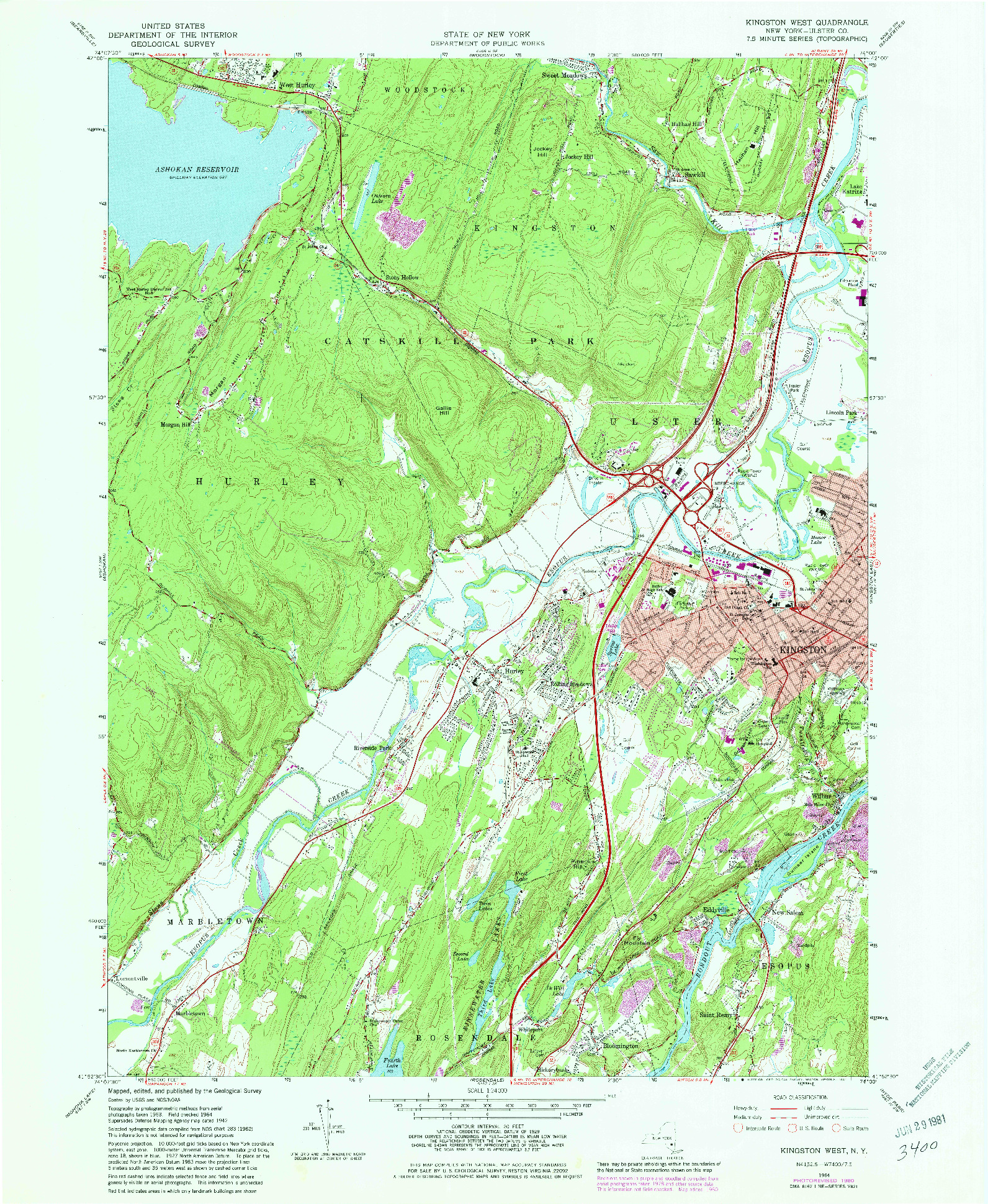 USGS 1:24000-SCALE QUADRANGLE FOR KINGSTON WEST, NY 1980