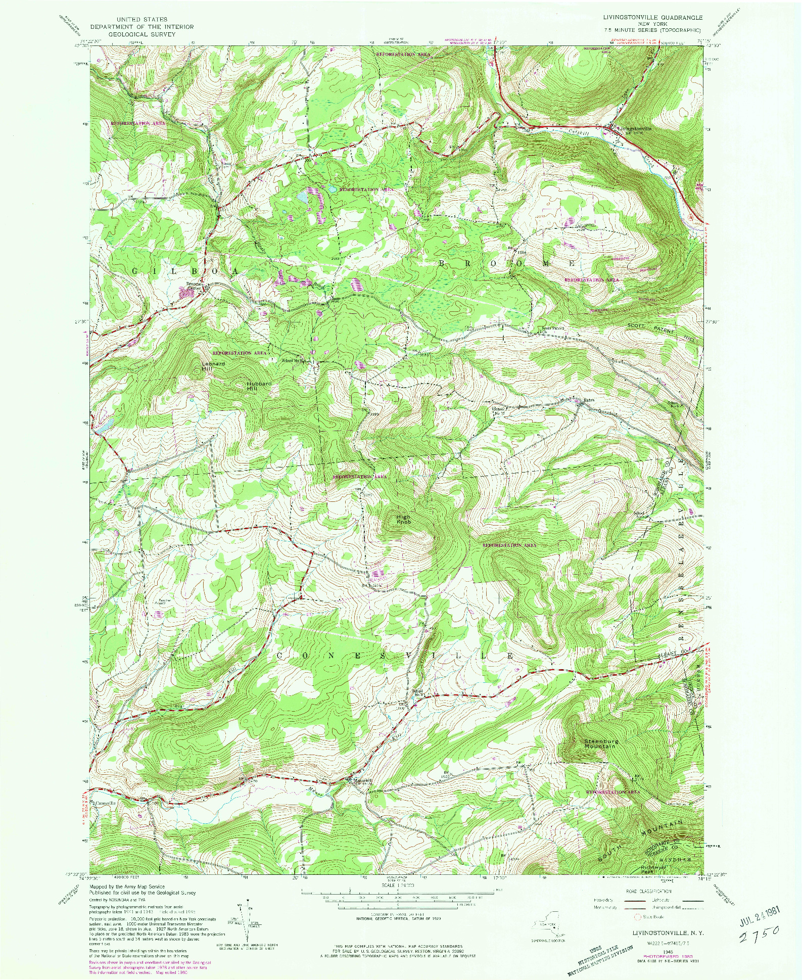 USGS 1:24000-SCALE QUADRANGLE FOR LIVINGSTONVILLE, NY 1945