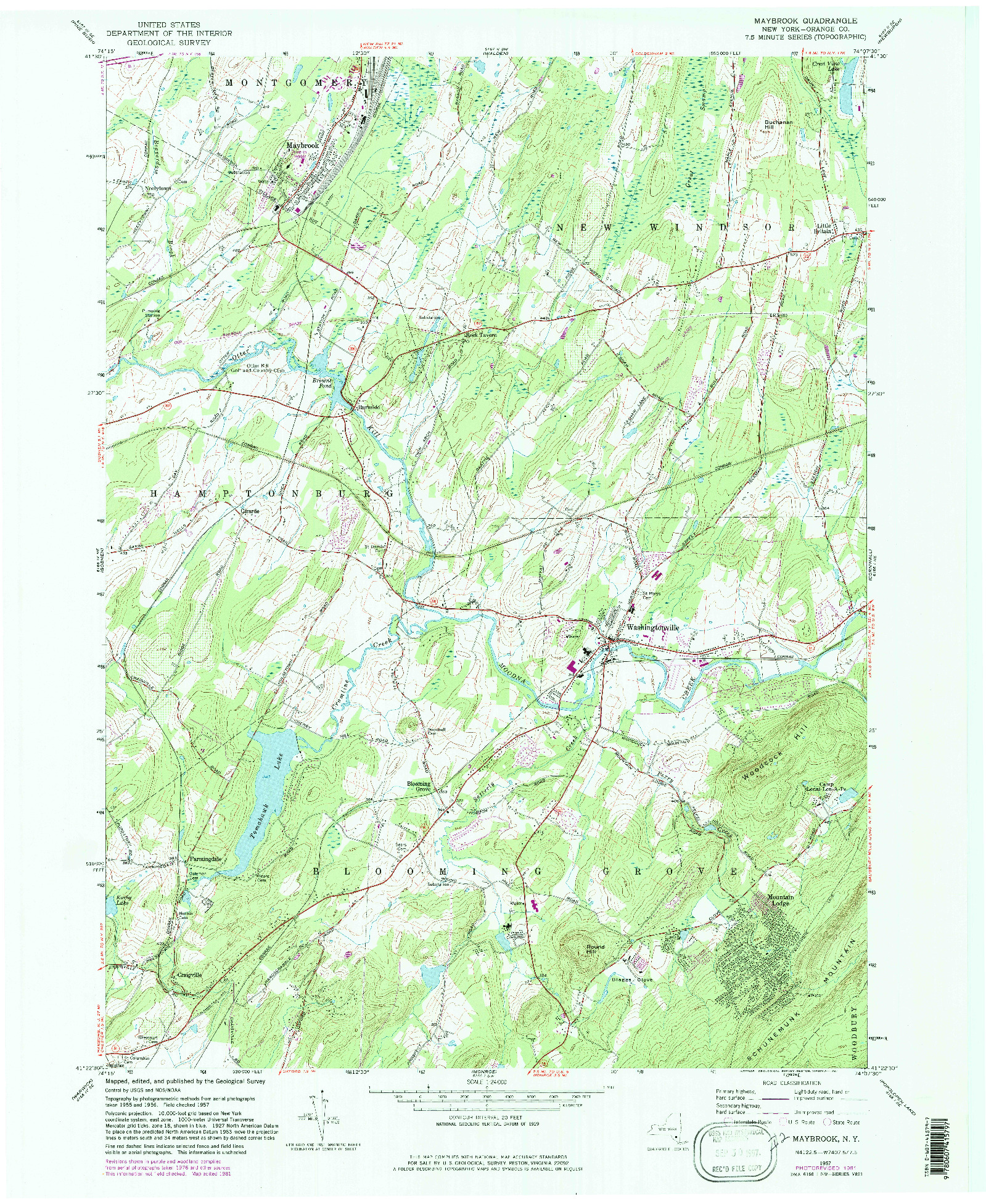 USGS 1:24000-SCALE QUADRANGLE FOR MAYBROOK, NY 1957