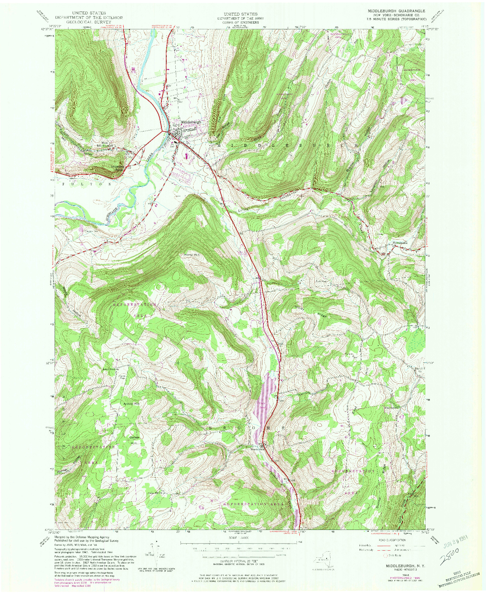 USGS 1:24000-SCALE QUADRANGLE FOR MIDDLEBURGH, NY 1944