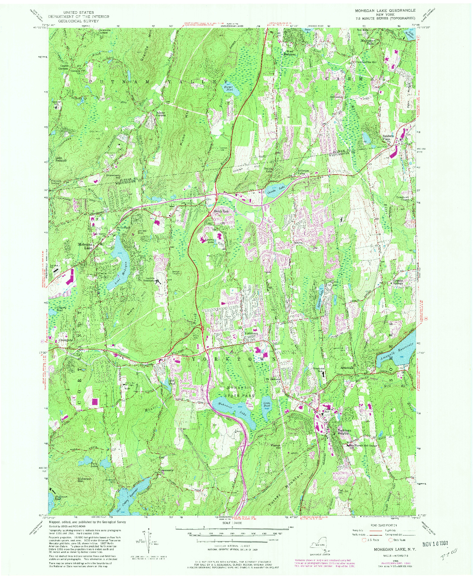 USGS 1:24000-SCALE QUADRANGLE FOR MOHEGAN LAKE, NY 1956