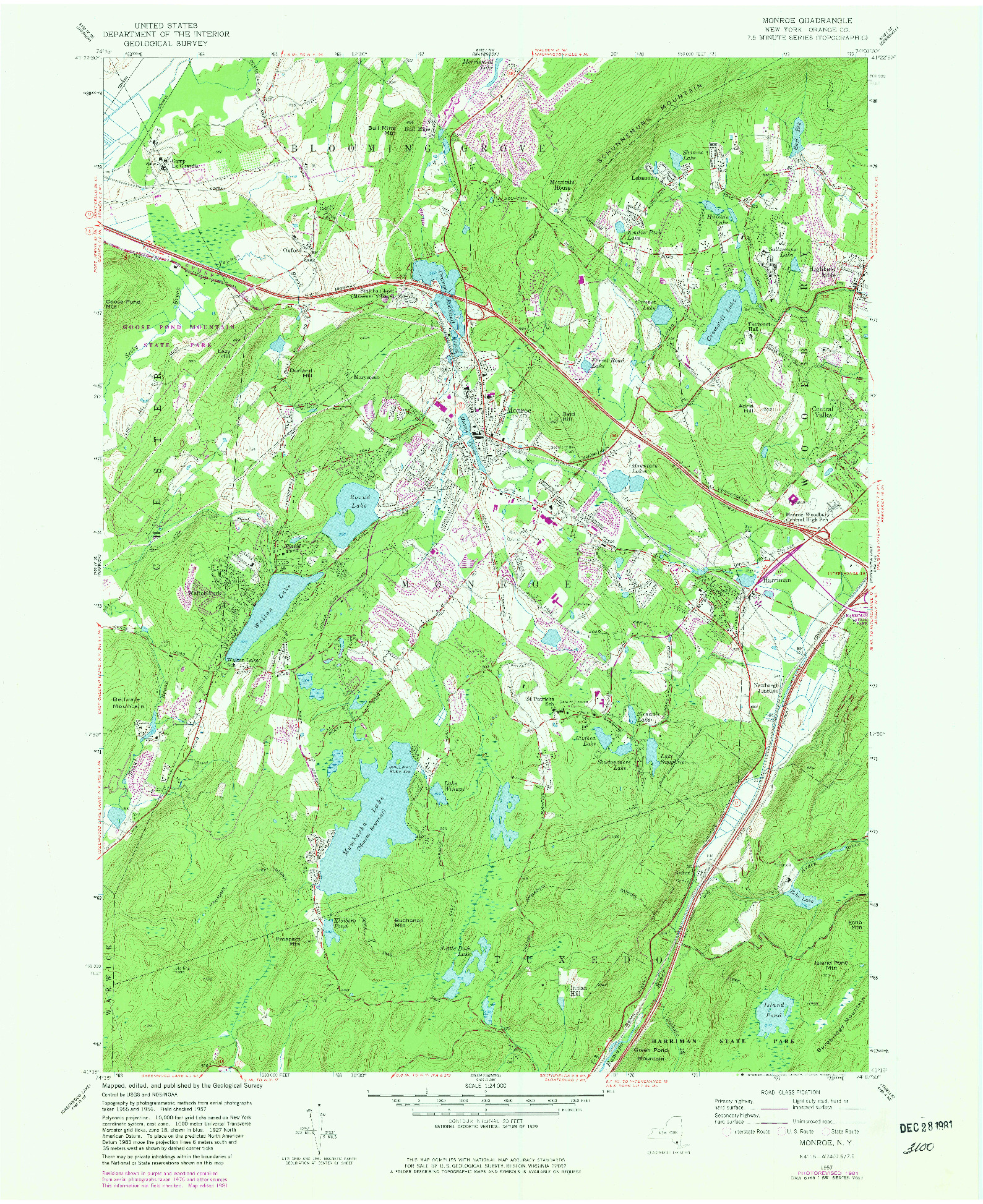 USGS 1:24000-SCALE QUADRANGLE FOR MONROE, NY 1957