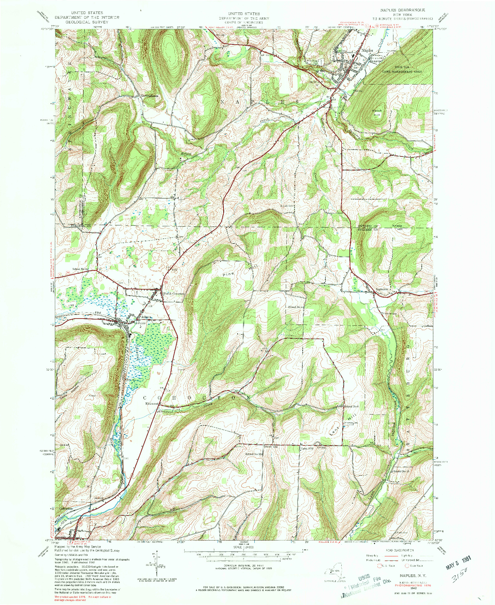 USGS 1:24000-SCALE QUADRANGLE FOR NAPLES, NY 1942