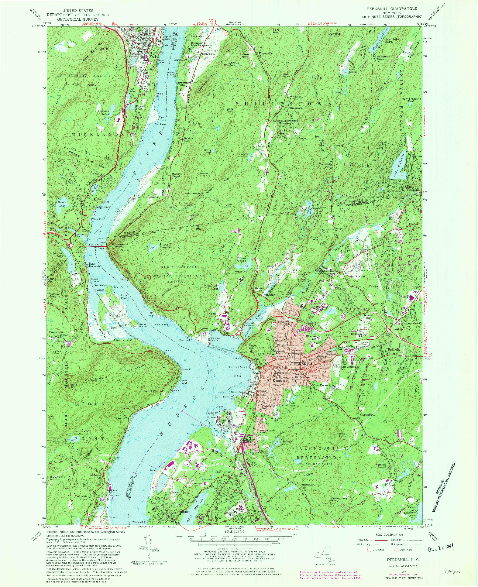 USGS 1:24000-SCALE QUADRANGLE FOR PEEKSKILL, NY 1957