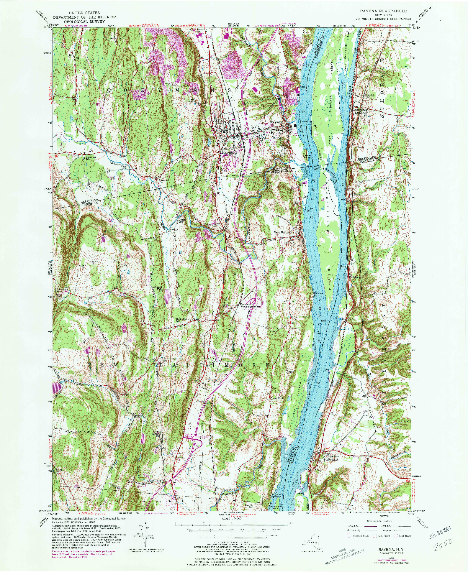 USGS 1:24000-SCALE QUADRANGLE FOR RAVENA, NY 1953