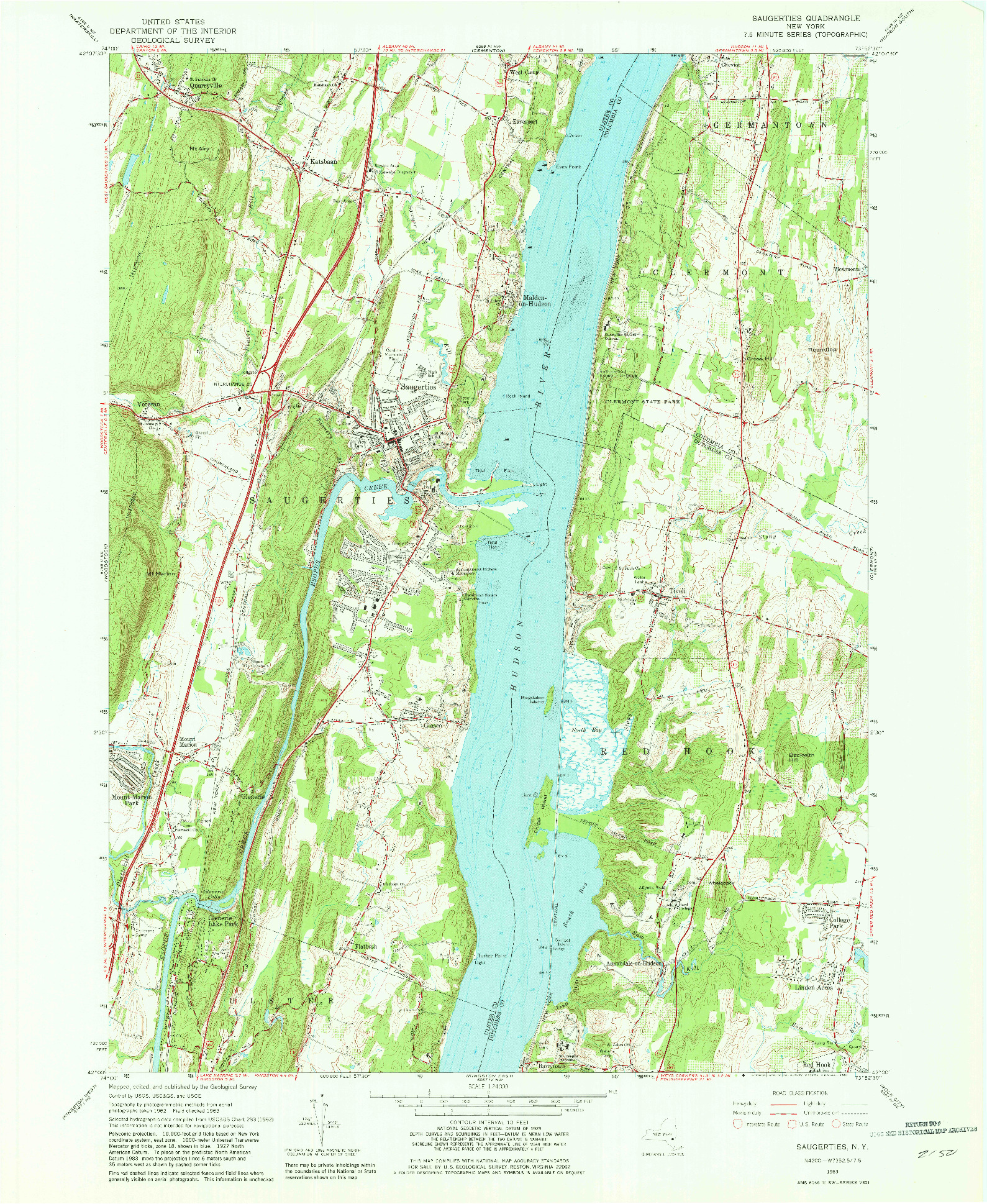 USGS 1:24000-SCALE QUADRANGLE FOR SAUGERTIES, NY 1963