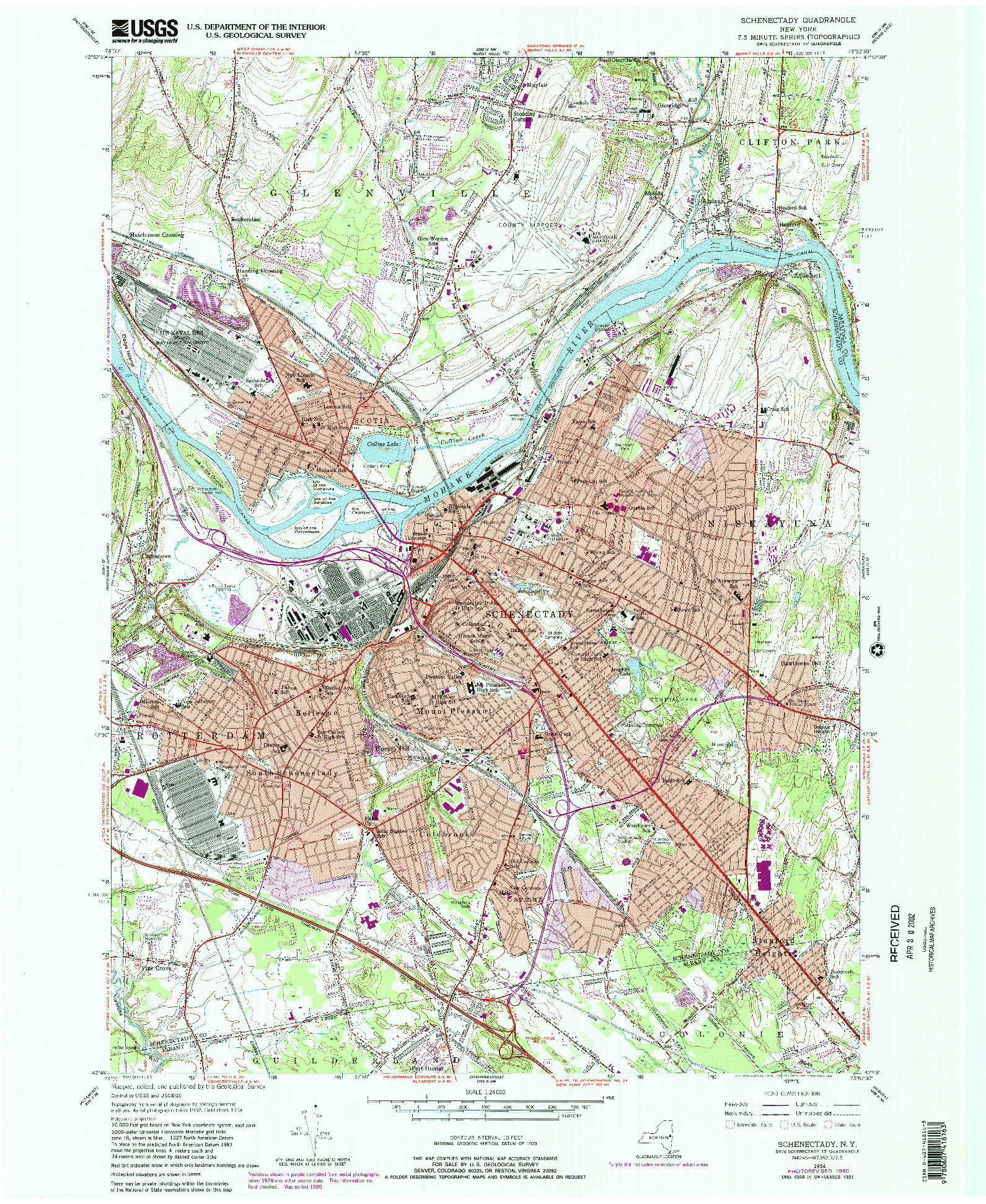 USGS 1:24000-SCALE QUADRANGLE FOR SCHENECTADY, NY 1954