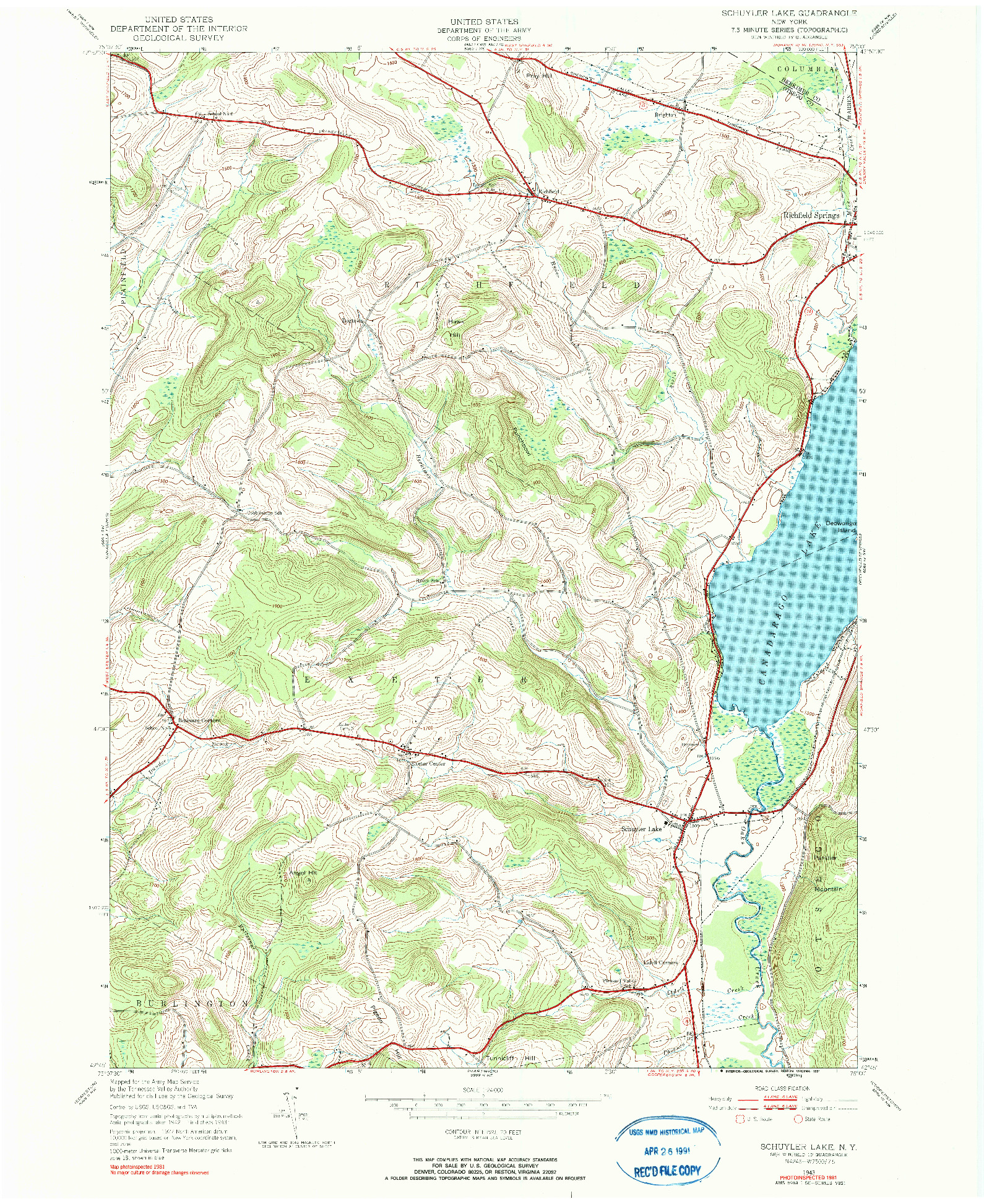 USGS 1:24000-SCALE QUADRANGLE FOR SCHUYLER LAKE, NY 1943