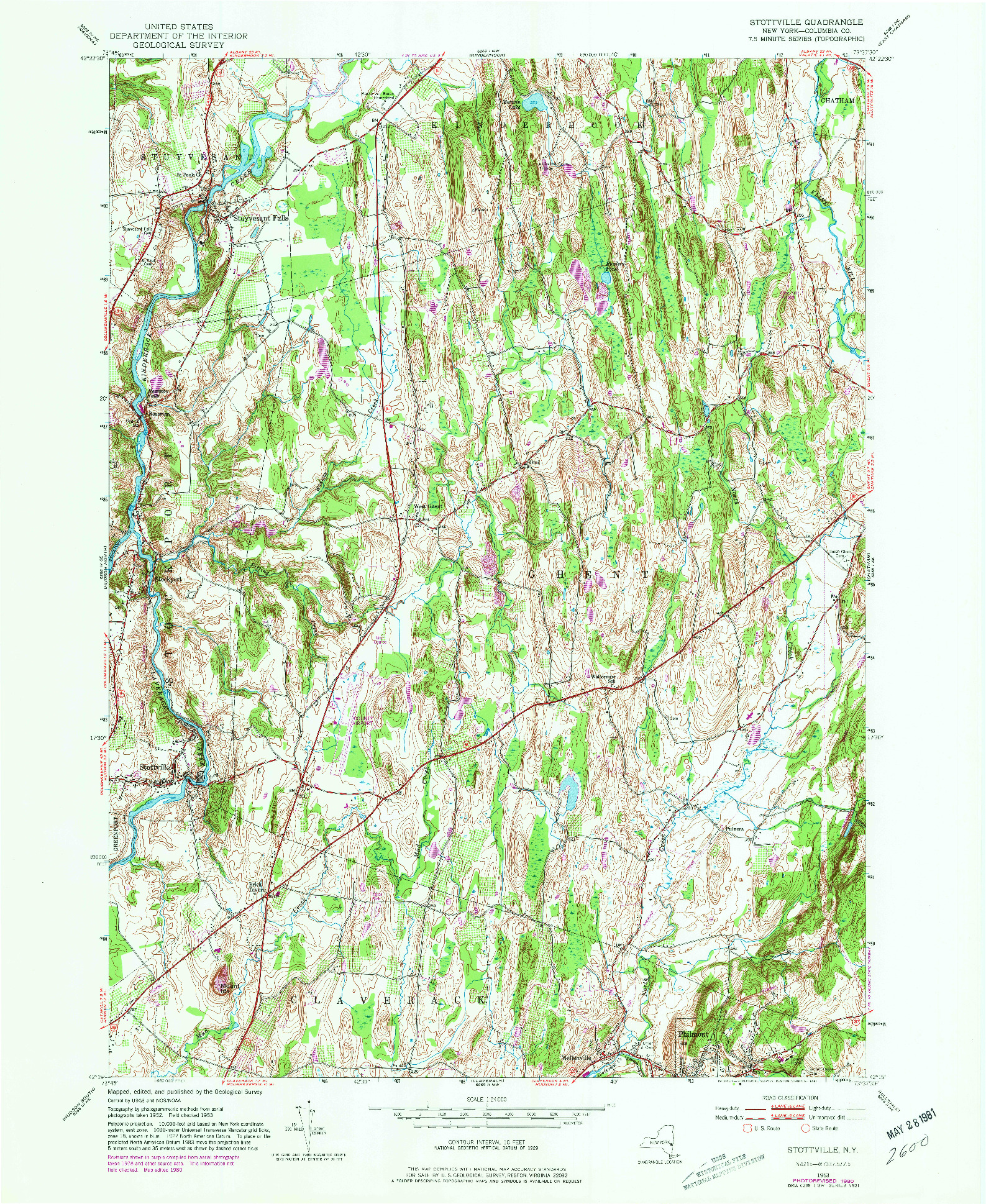 USGS 1:24000-SCALE QUADRANGLE FOR STOTTVILLE, NY 1953