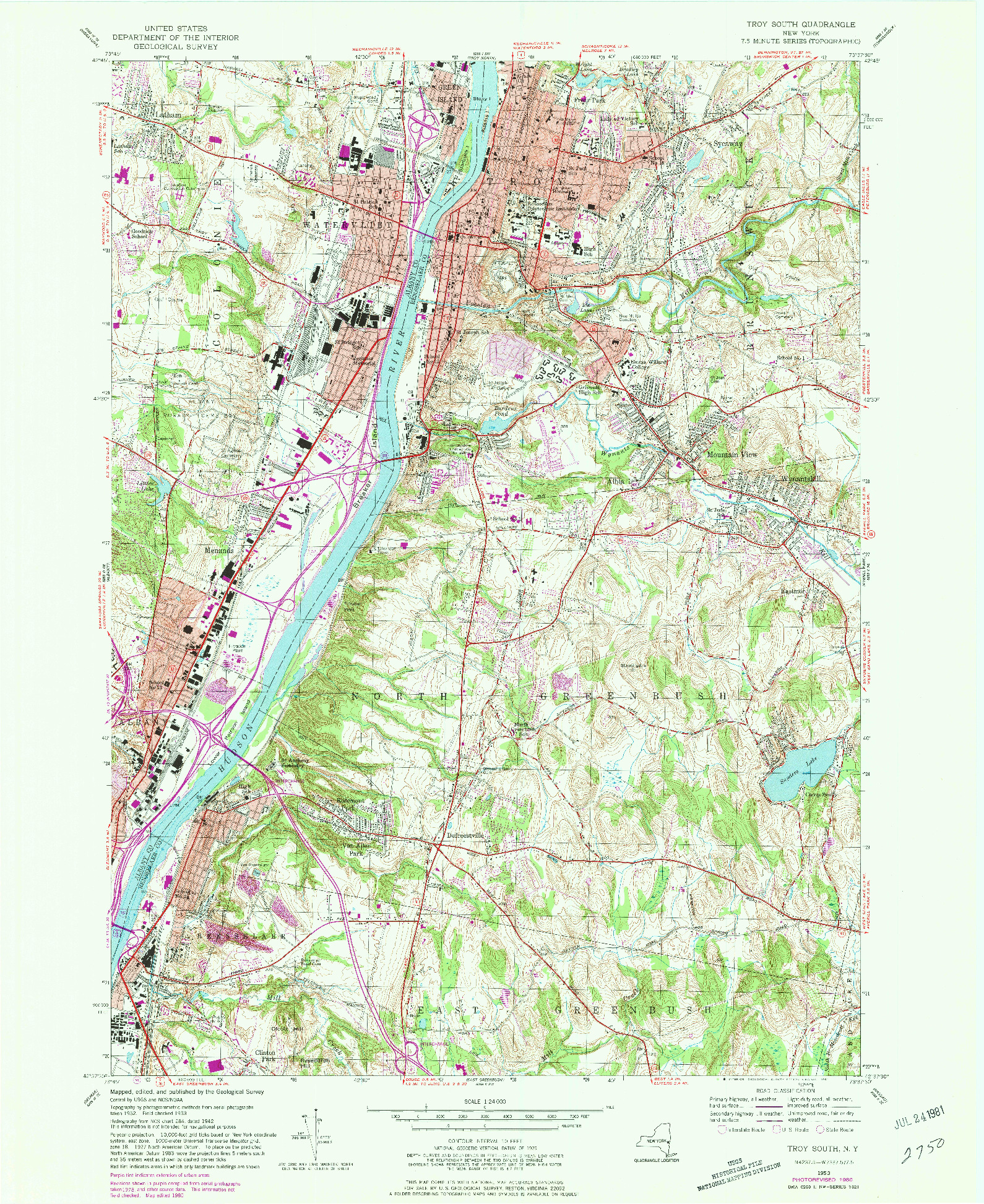 USGS 1:24000-SCALE QUADRANGLE FOR TROY SOUTH, NY 1953